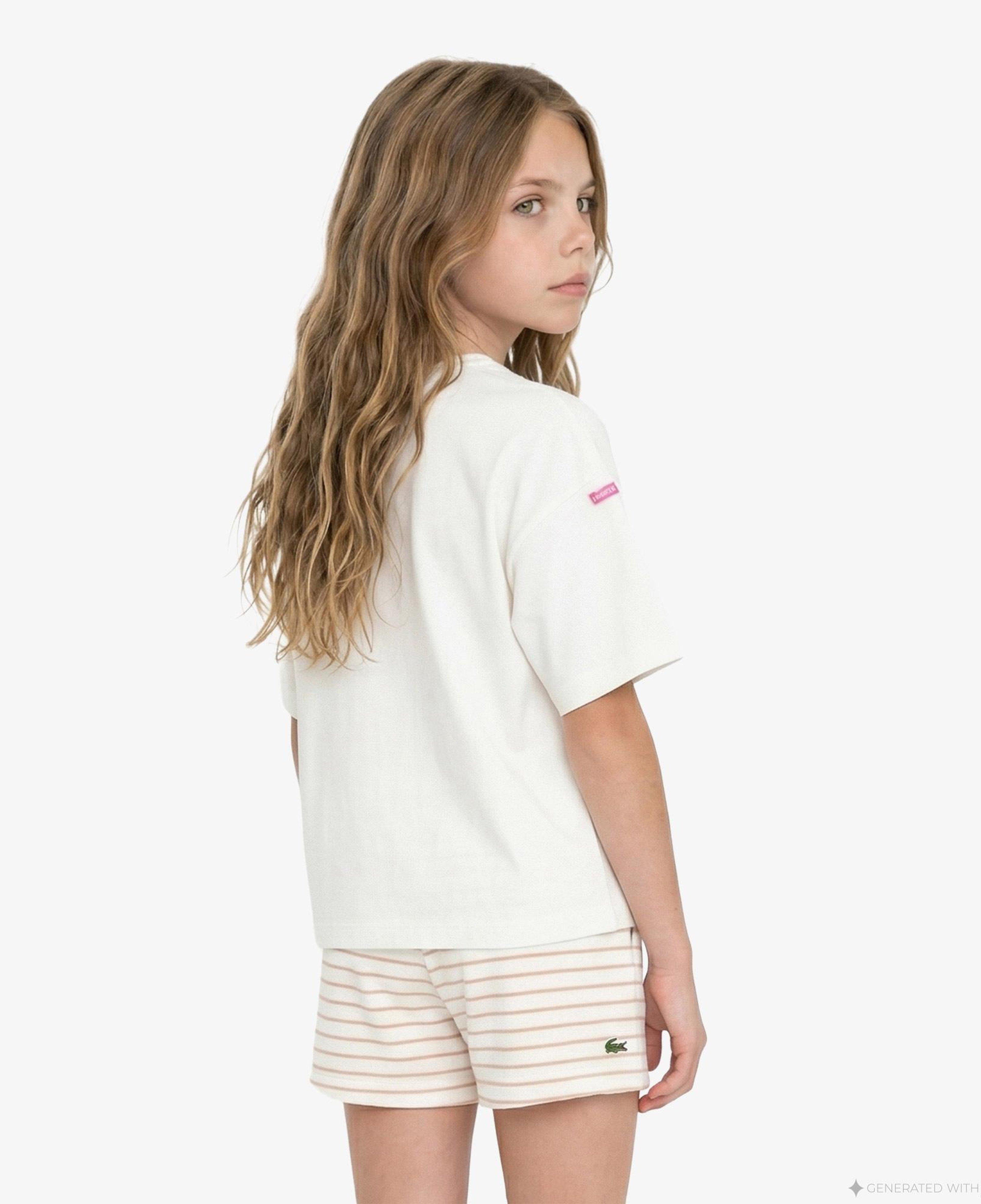 Lacoste Kız Çocuk Bisiklet Yaka Baskılı Beyaz T-Shirt