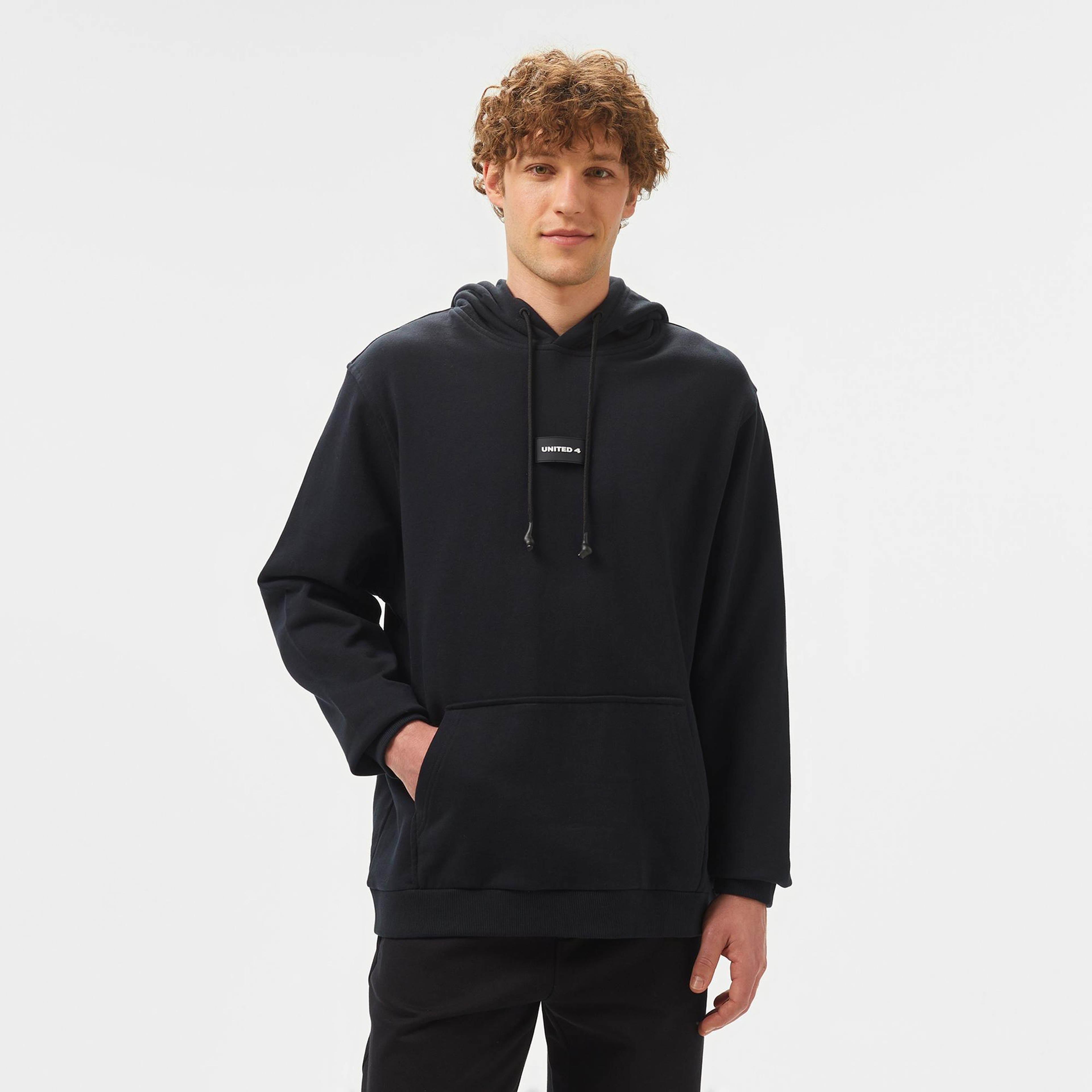 UNITED4 Classic Erkek Siyah Hoodie