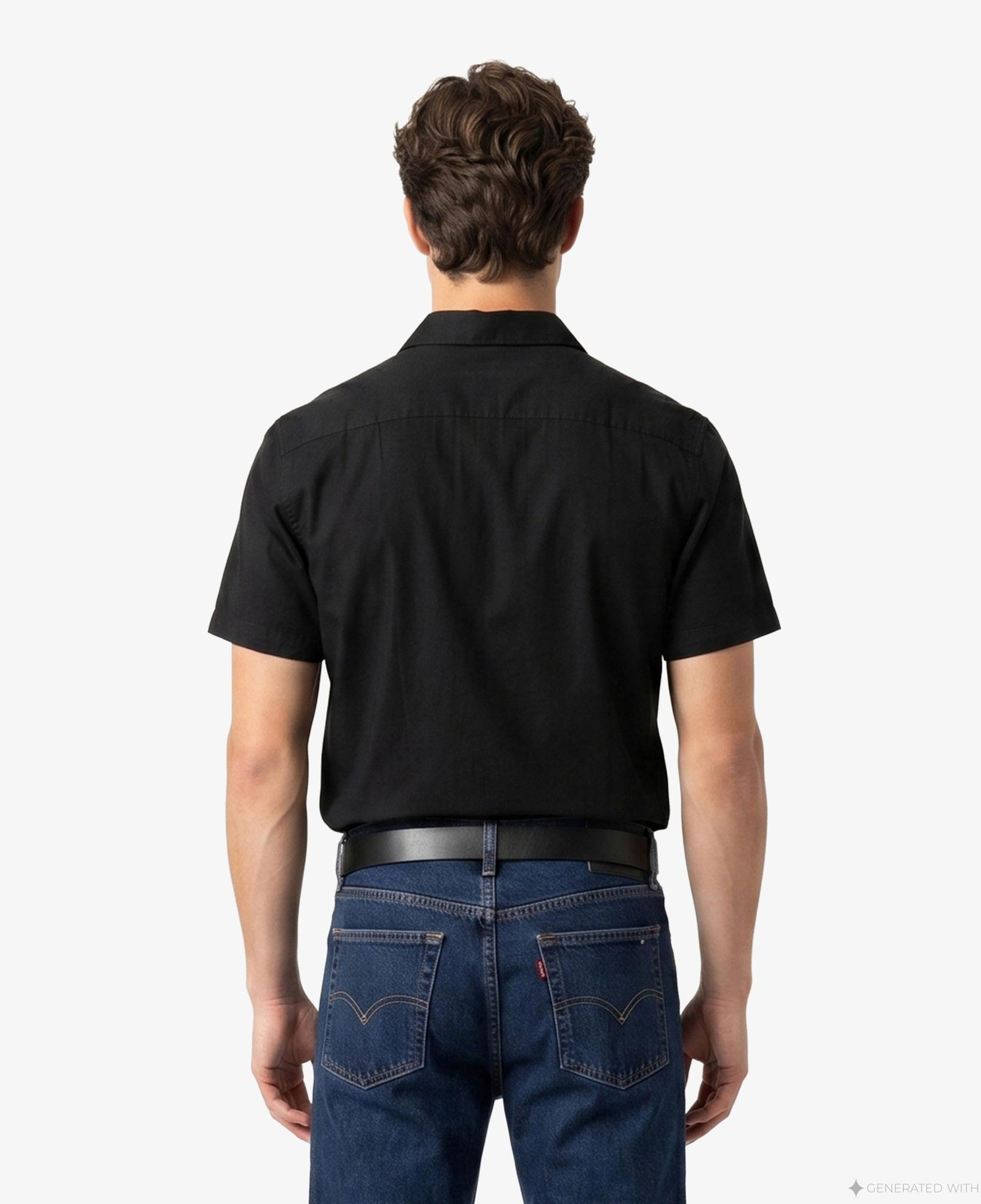 Calvin Klein Camp Collar Solid Class Erkek Siyah Keten Gömlek