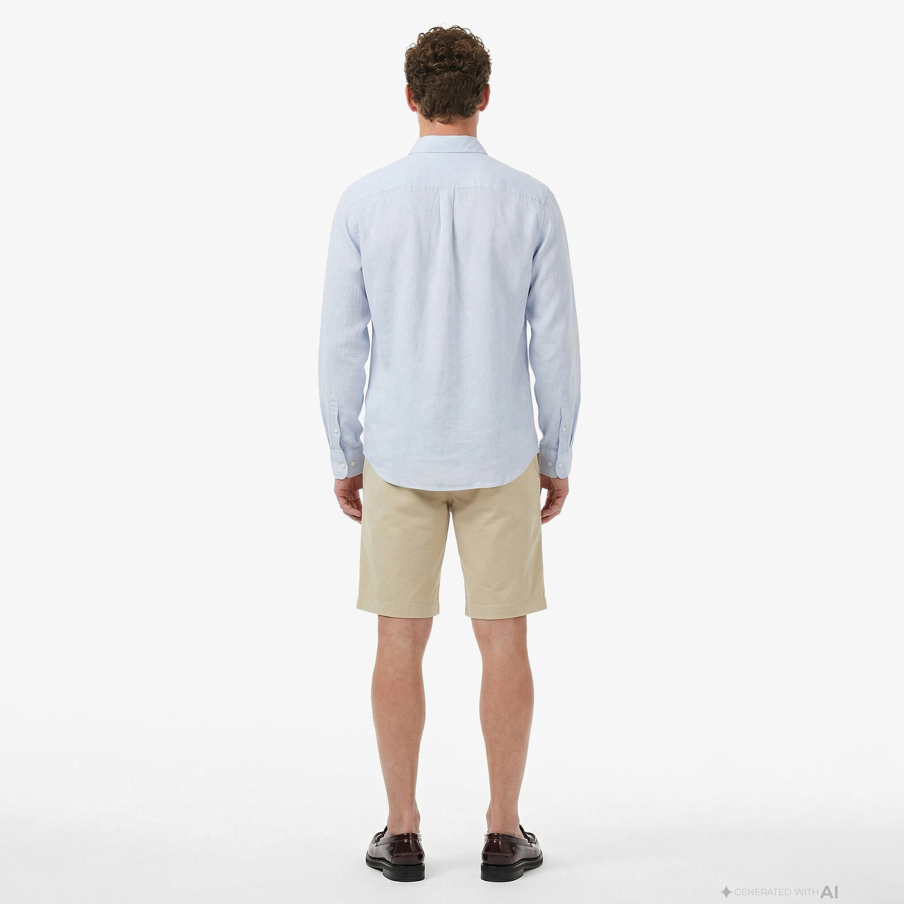 Calvin Klein Solid Casual Classic Erkek Mavi Keten Gömlek