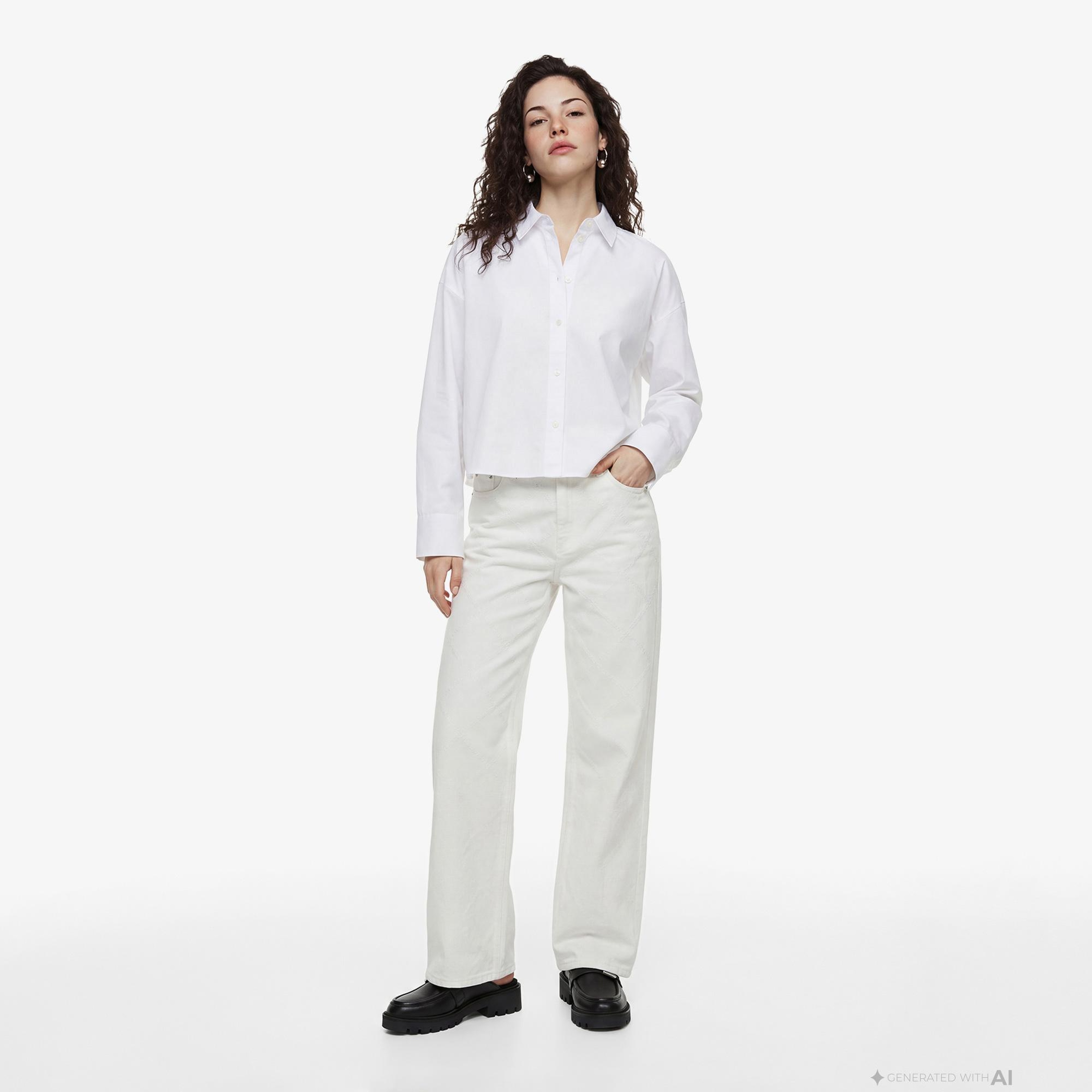 Calvin Klein Solid Boxy Cropped Kadın Beyaz Gömlek