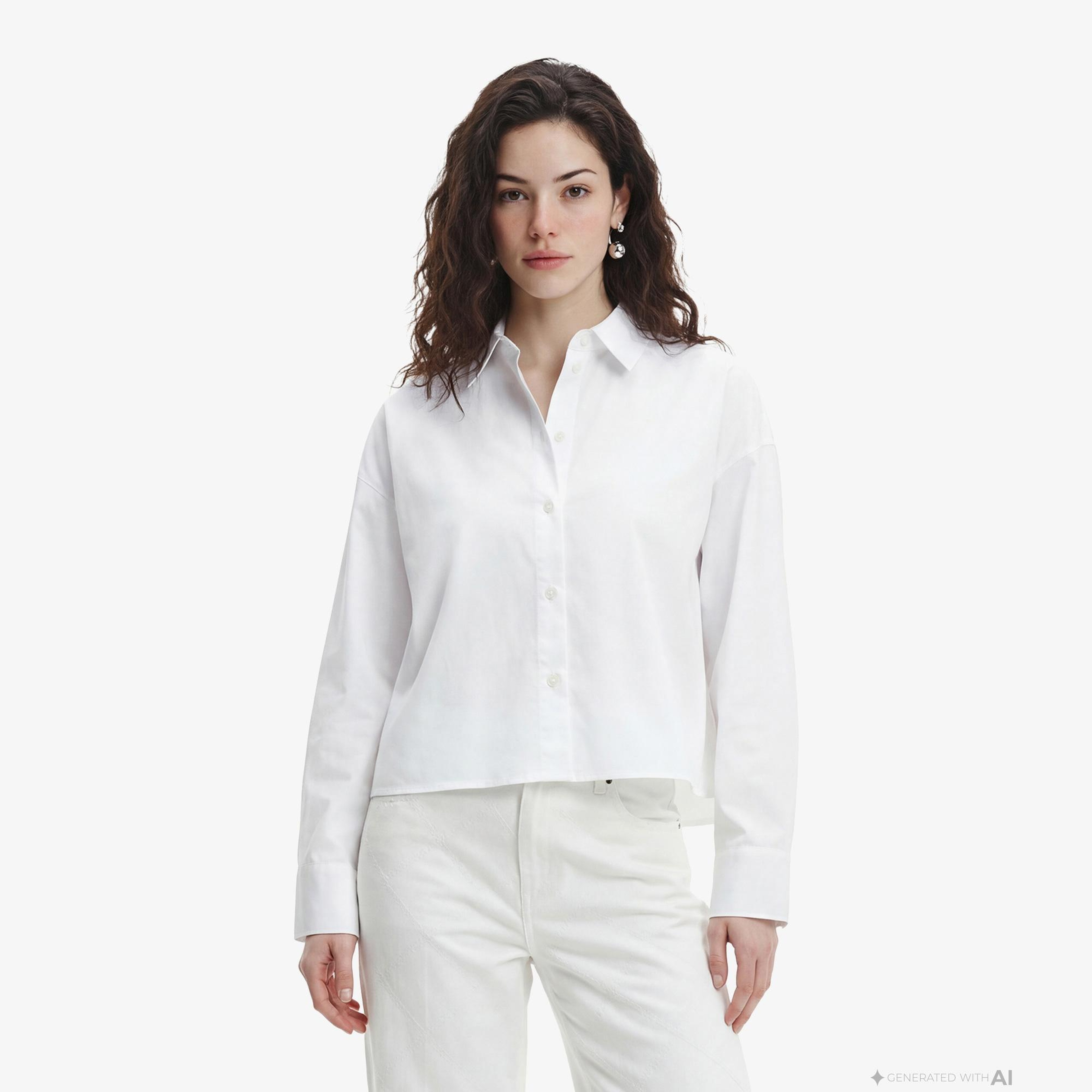 Calvin Klein Solid Boxy Cropped Kadın Beyaz Gömlek