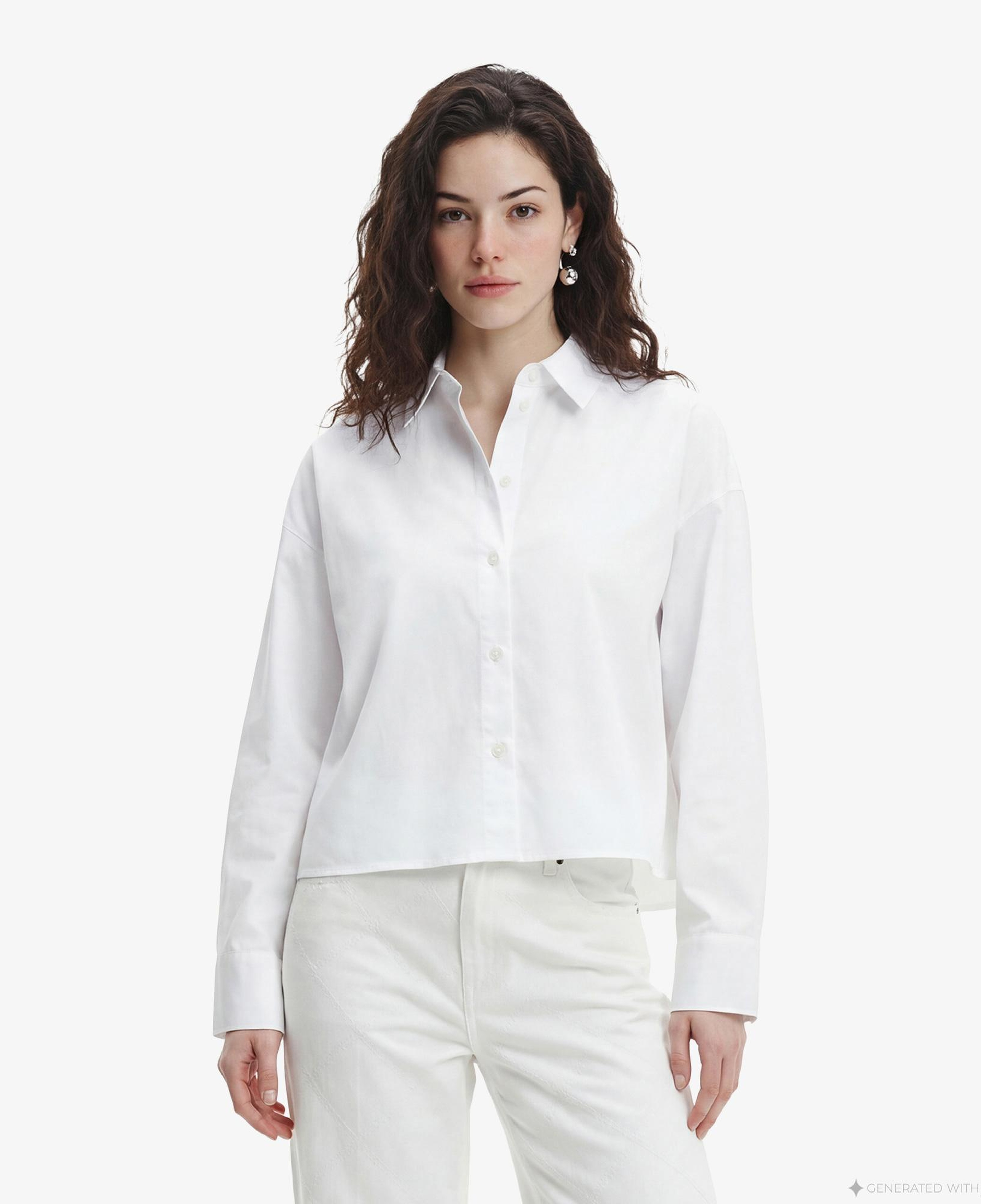 Calvin Klein Solid Boxy Cropped Kadın Beyaz Gömlek