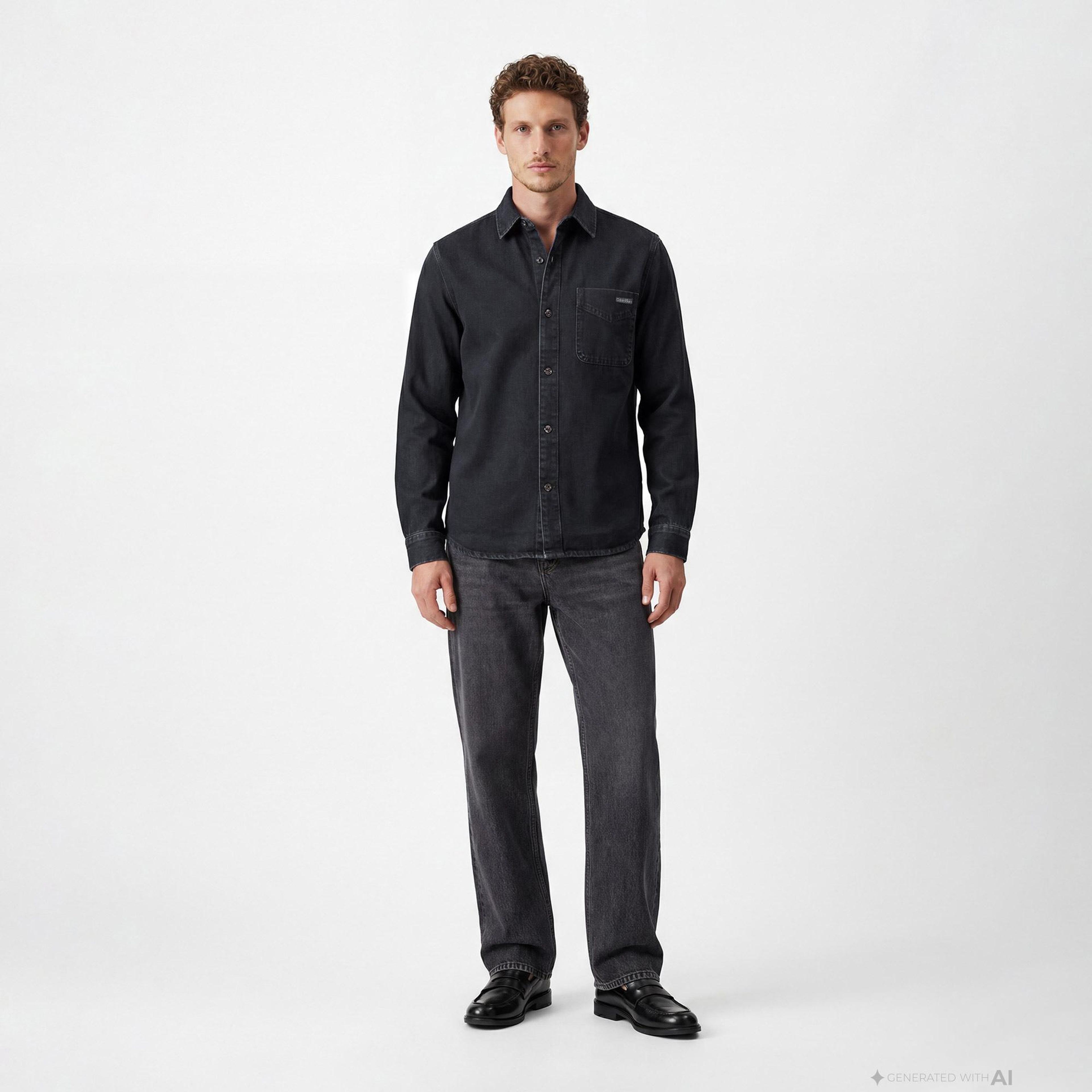Calvin Klein Blue Black Stone 90S Overshirt Erkek Mavi Gömlek