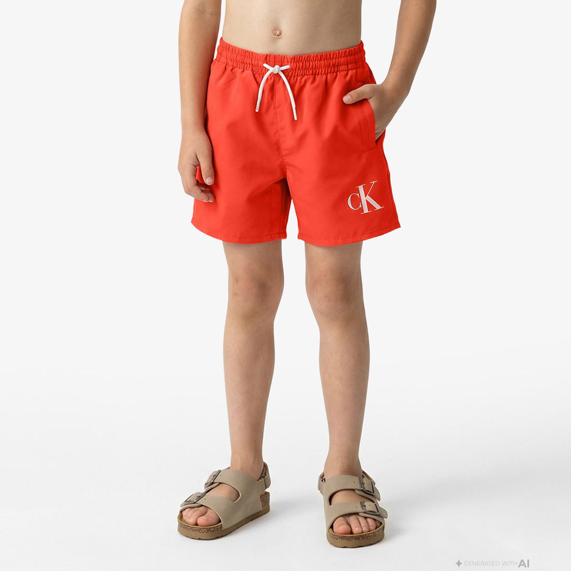 Calvin Klein Medium Drawstring Çocuk Kırmızı Deniz Şortu