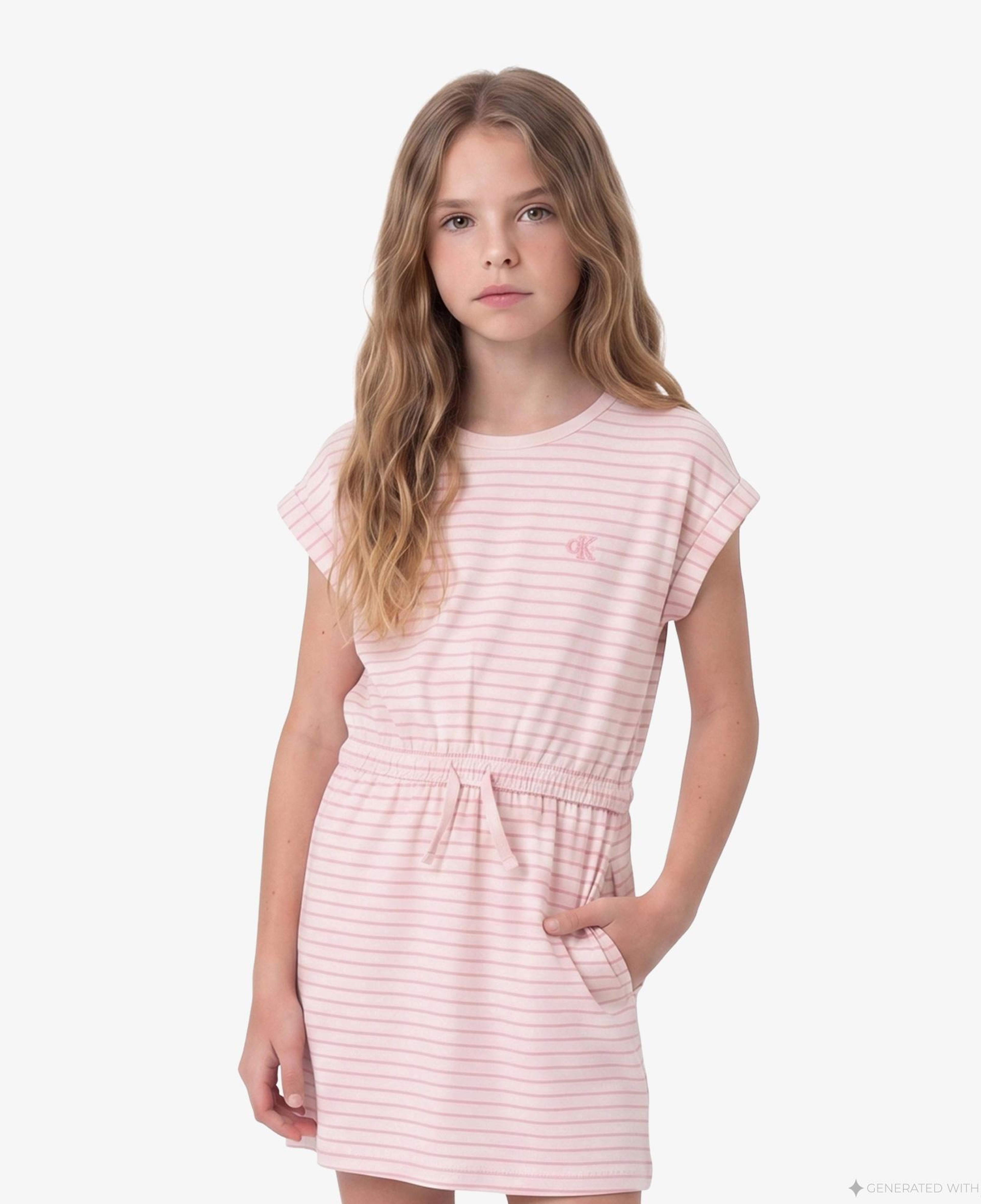 Calvin Klein Feeder Stripe Çocuk Pembe Elbise