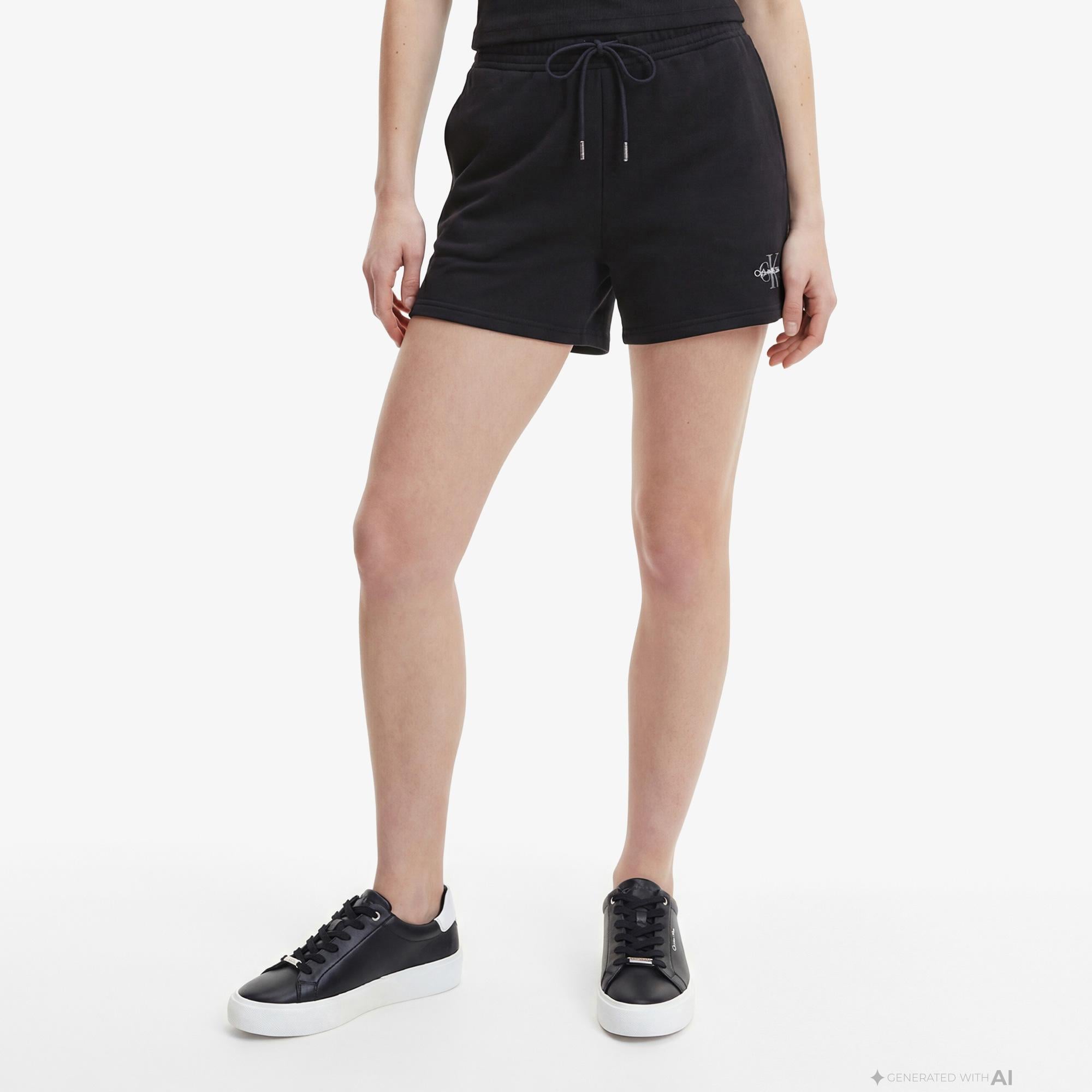 Calvin Klein Monologo French Terry Kadın Siyah Şort