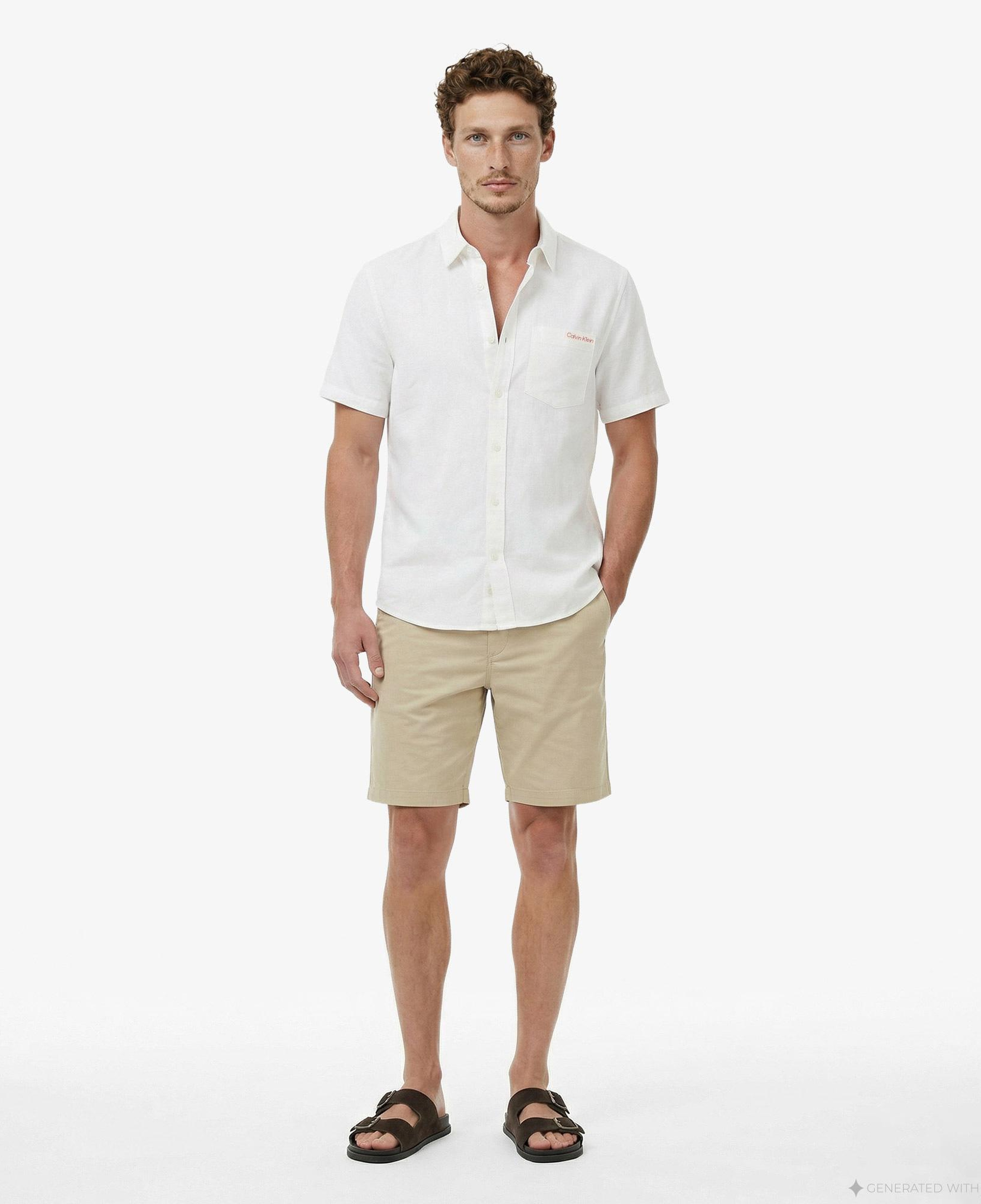 Calvin Klein Solid Causal Classic Erkek Beyaz Keten Gömlek
