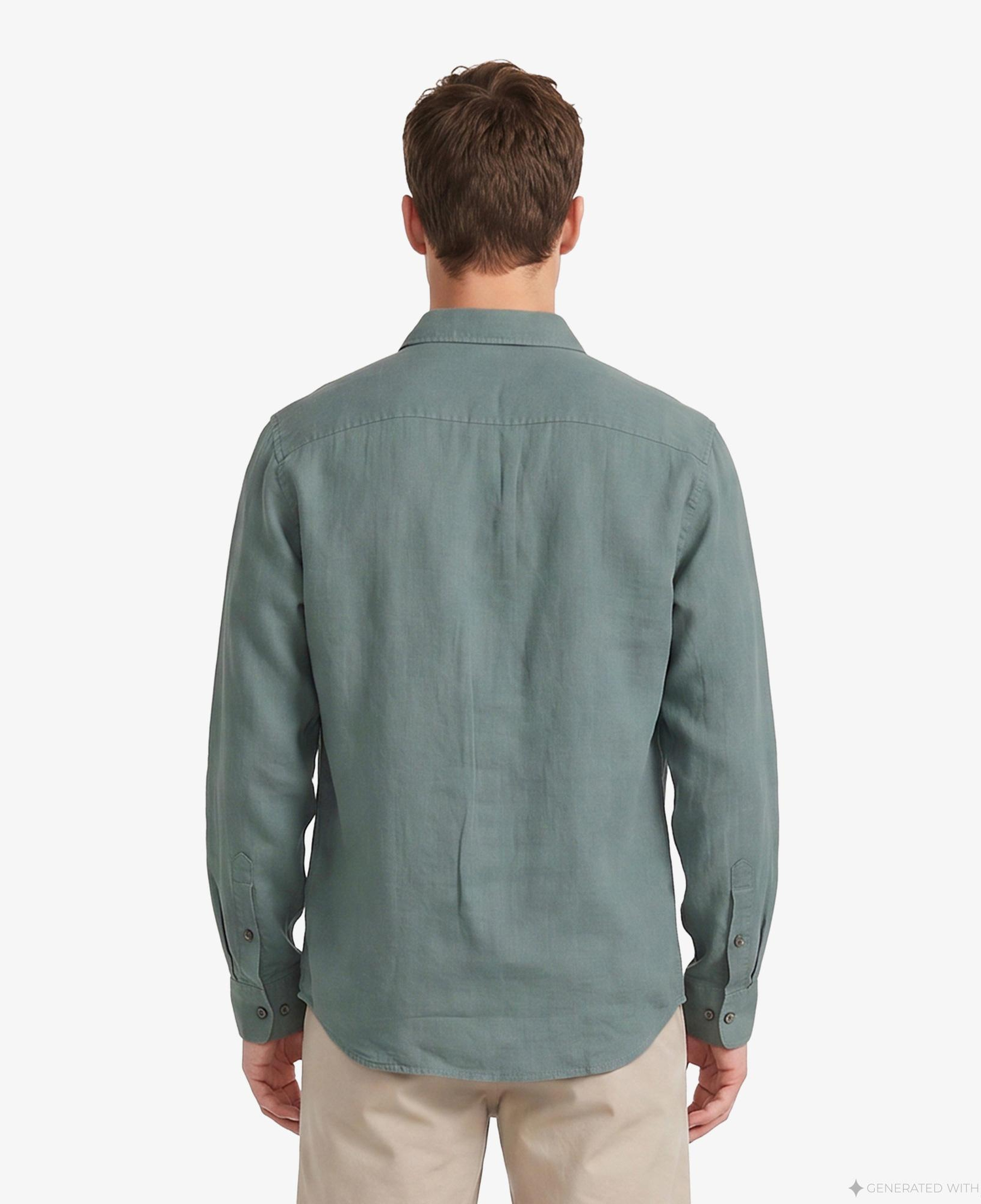 Calvin Klein Solid Casual Classic Erkek Yeşil Keten Gömlek
