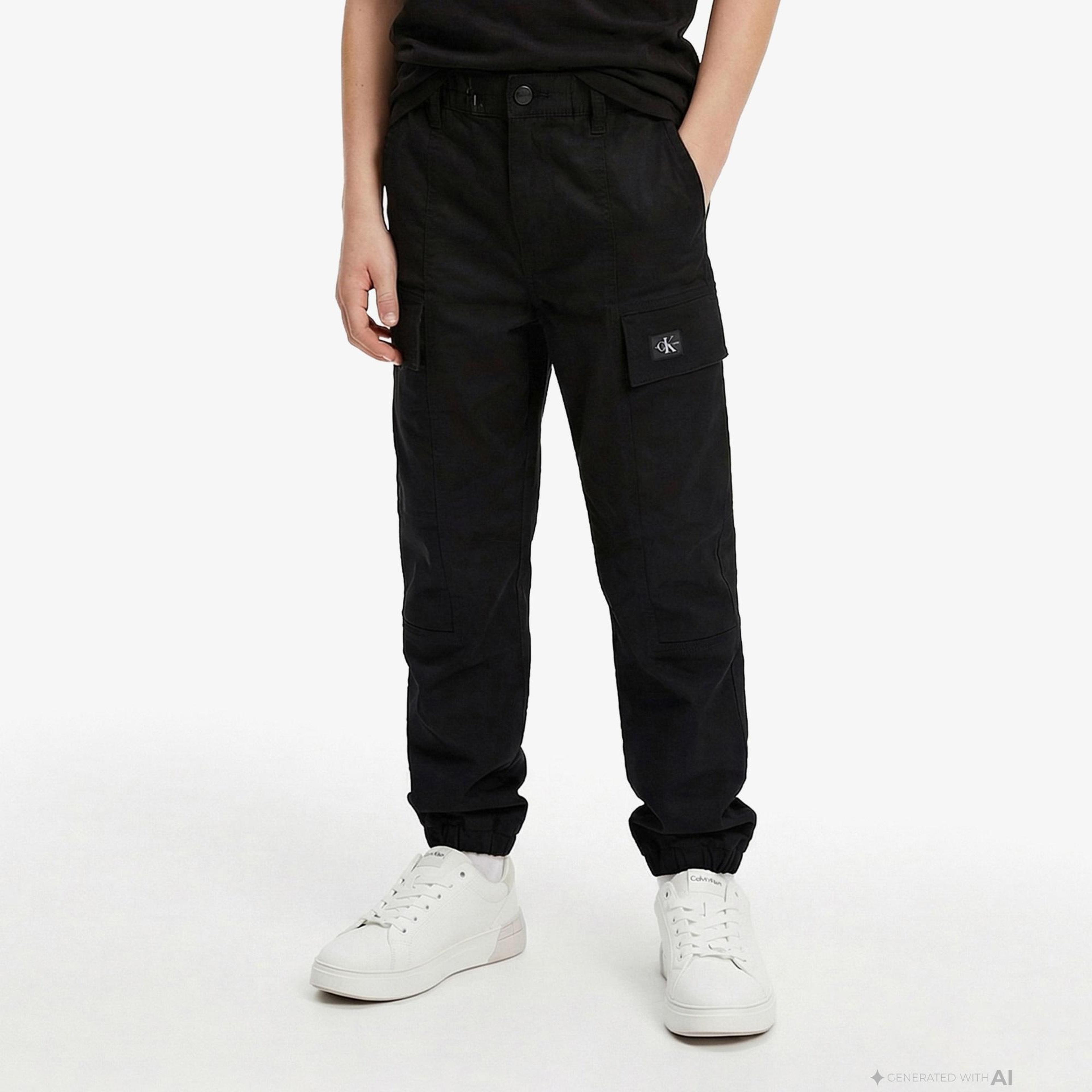 Calvin Klein Co Sateen Cargo Çocuk Siyah Pantolon