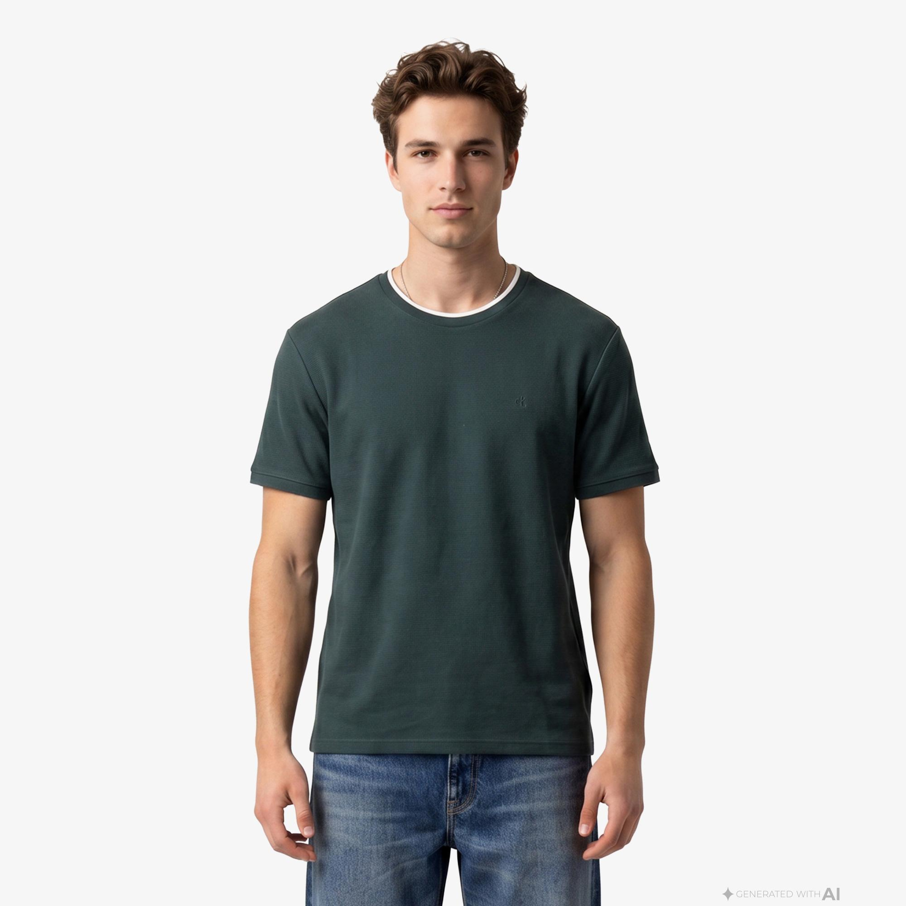 Calvin Klein Tipped Pıque Crewnk Erkek Yeşil T-Shirt
