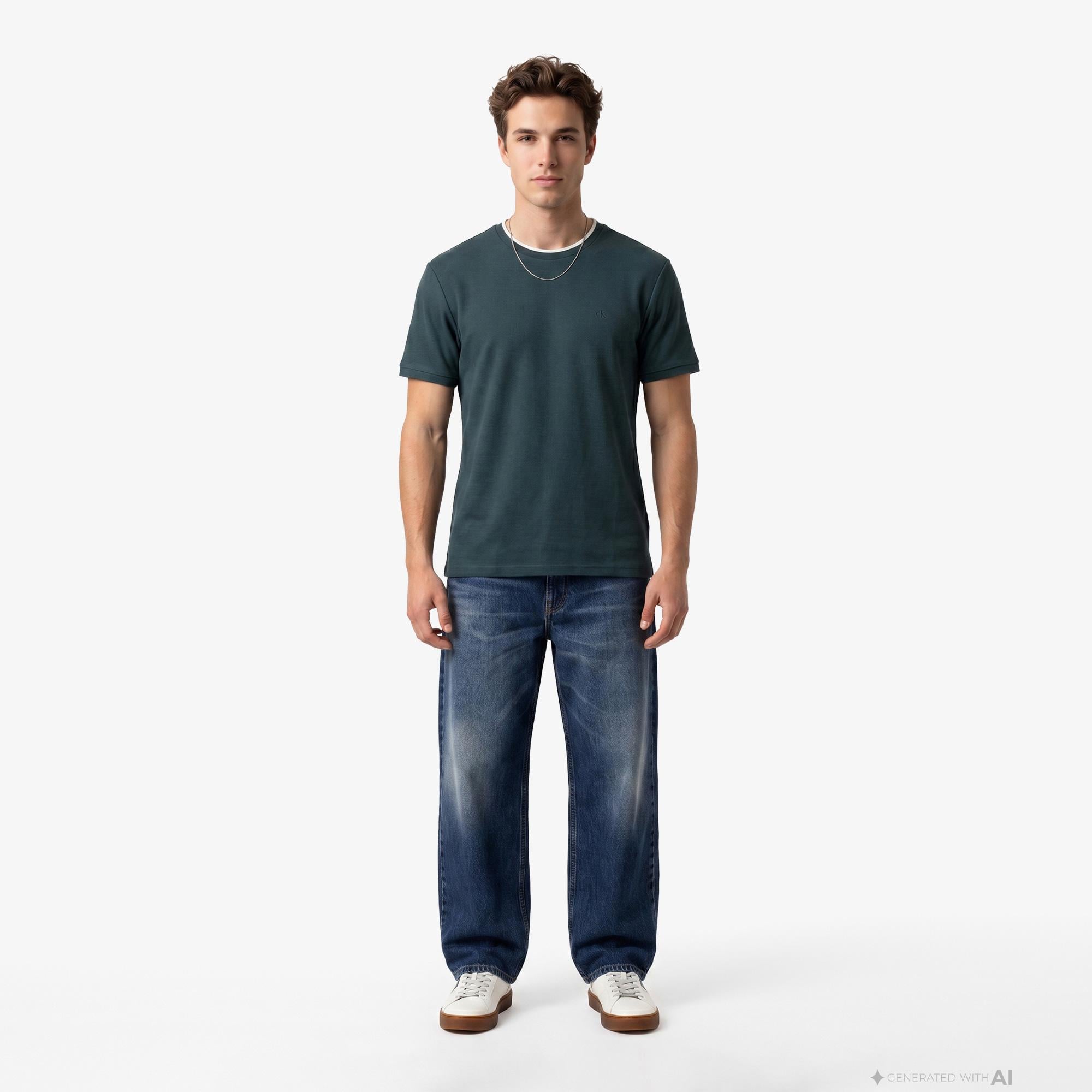 Calvin Klein Tipped Pıque Crewnk Erkek Yeşil T-Shirt