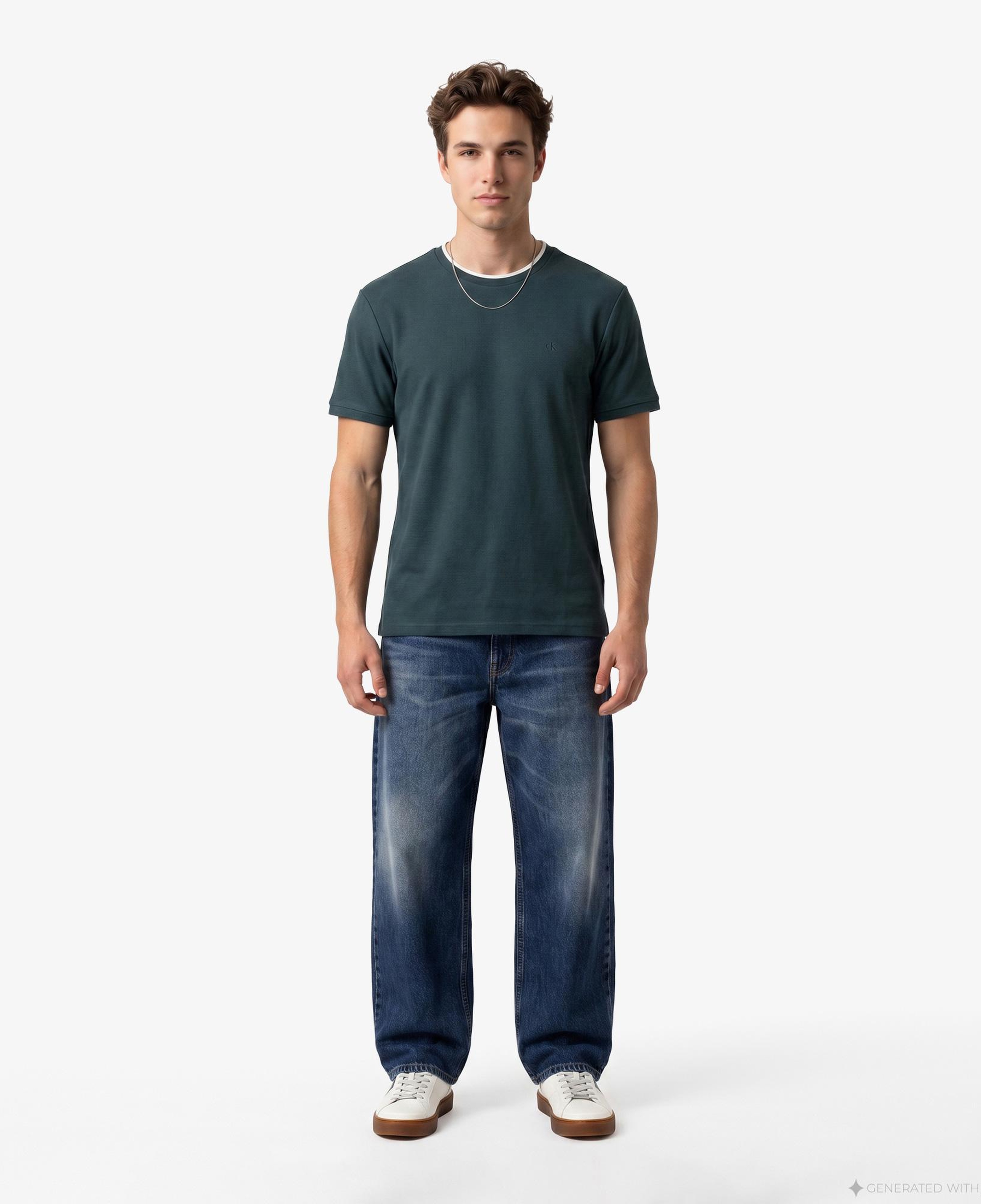 Calvin Klein Tipped Pıque Crewnk Erkek Yeşil T-Shirt