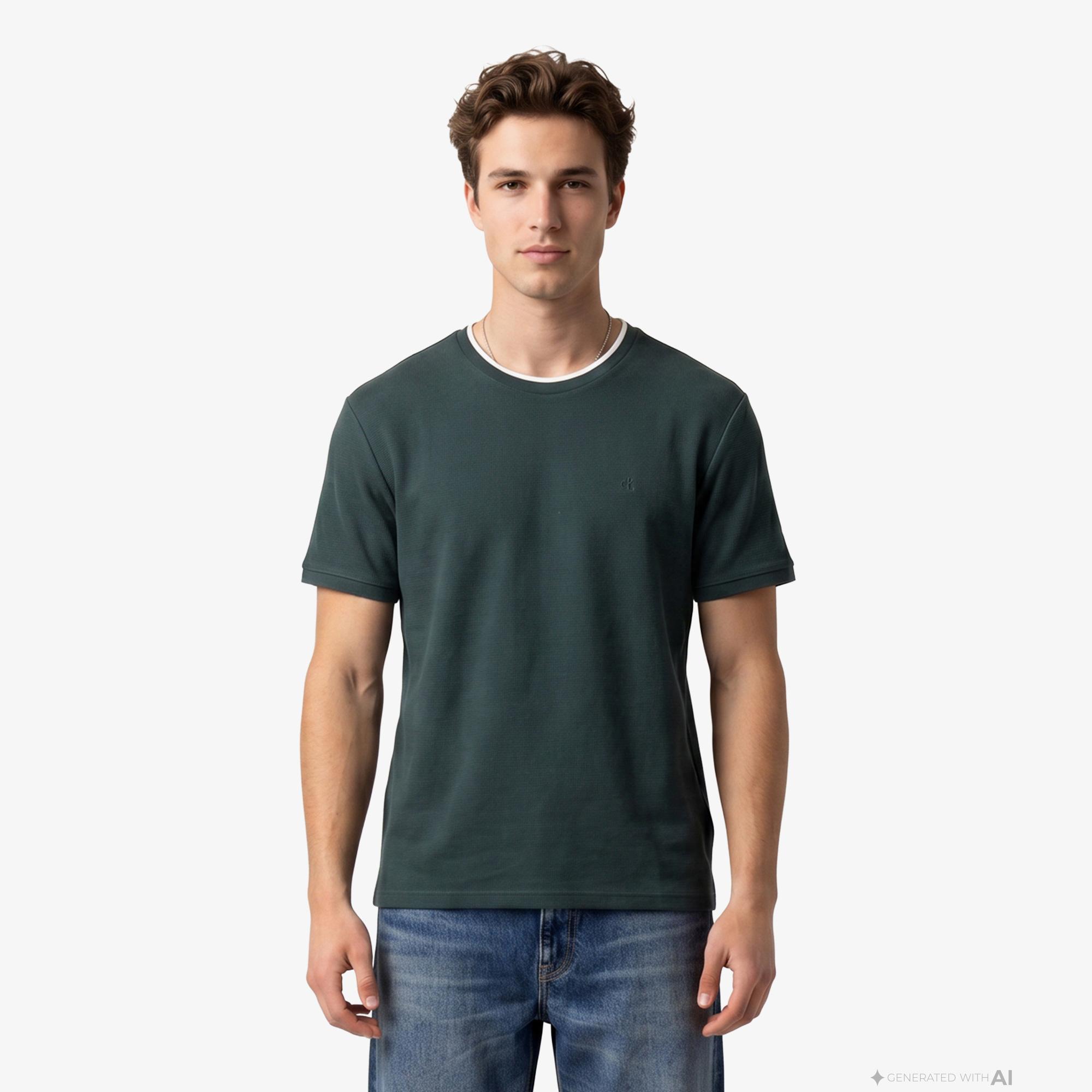 Calvin Klein Tipped Pıque Crewnk  Erkek Yeşil T-Shirt