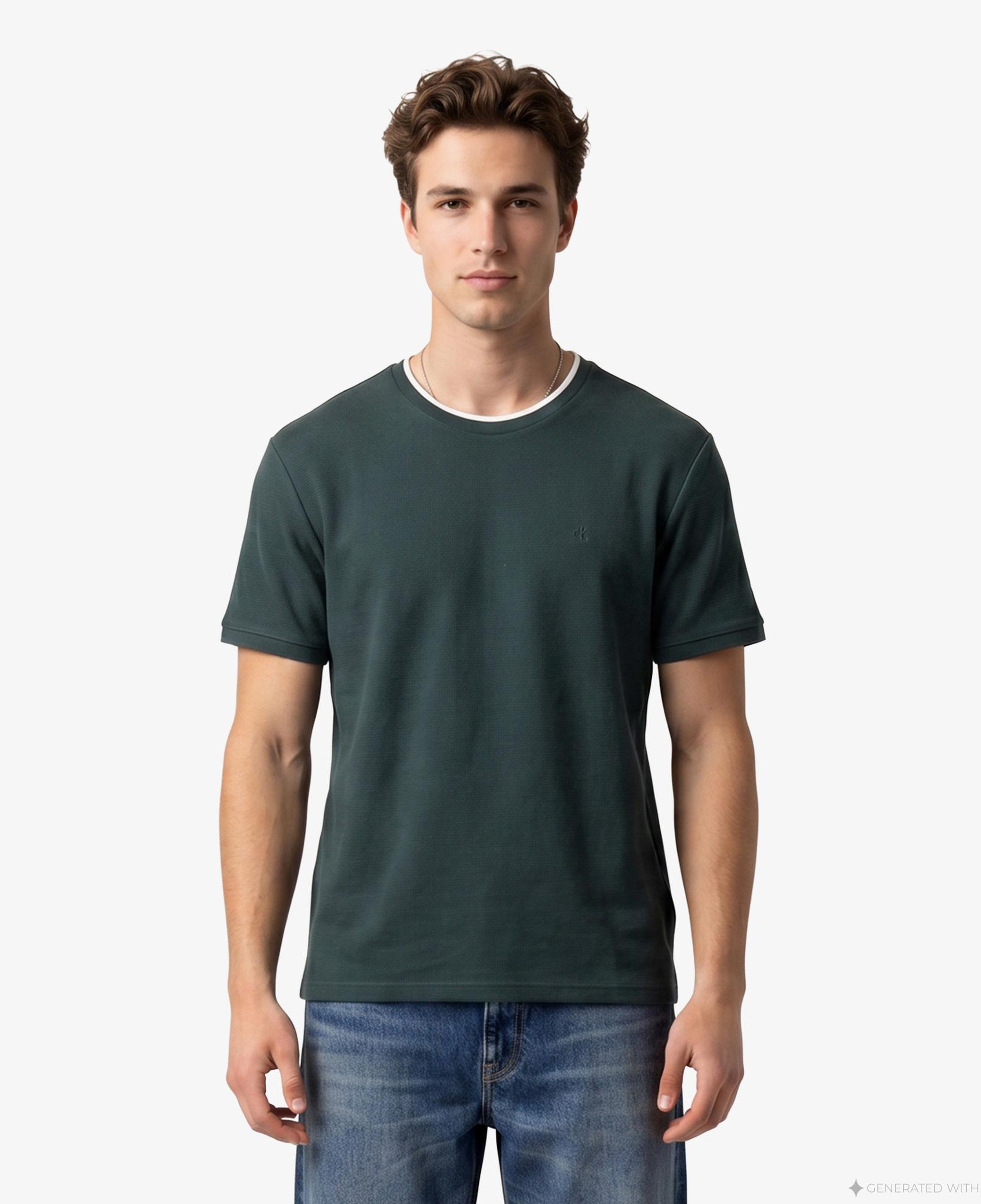 Calvin Klein Tipped Pıque Crewnk Erkek Yeşil T-Shirt