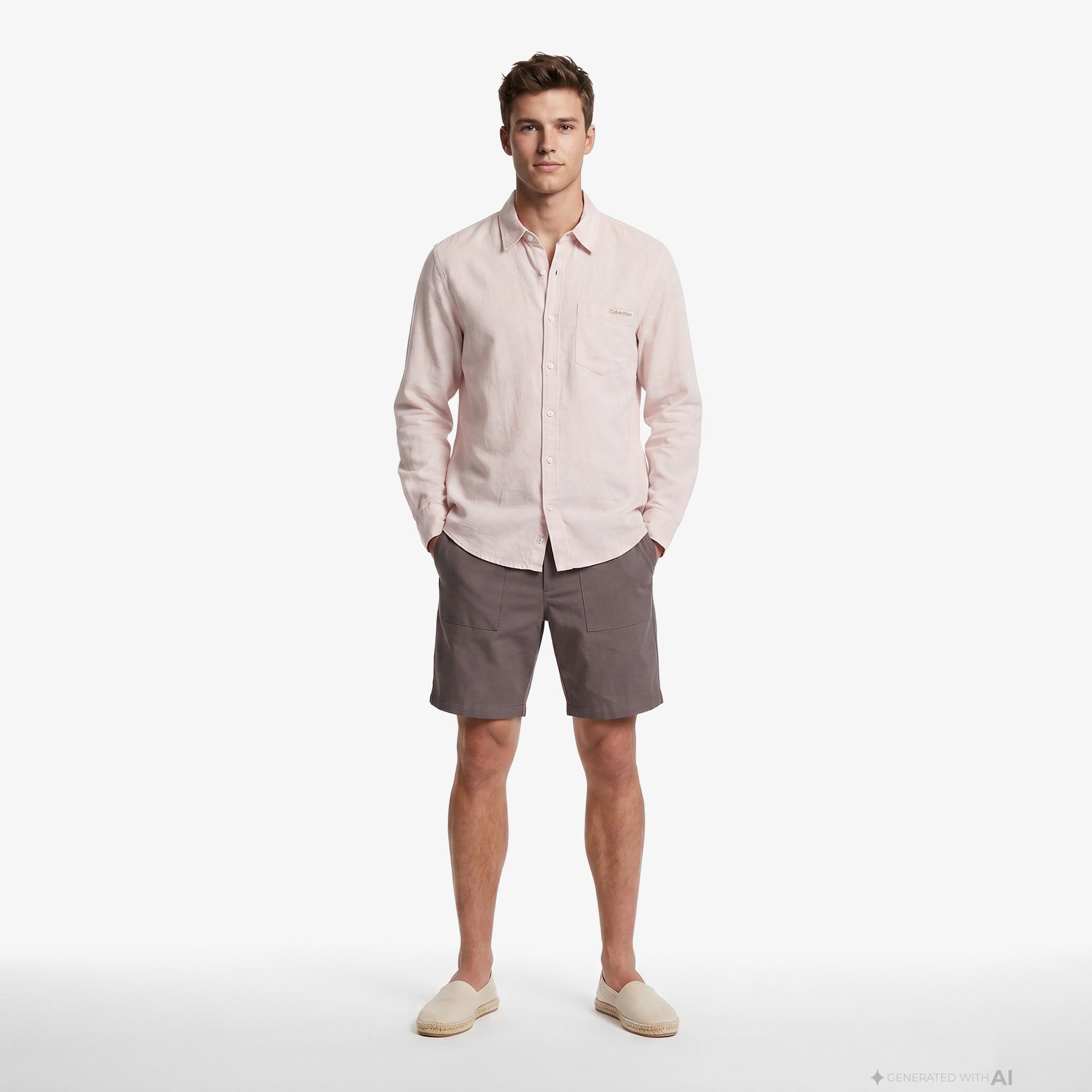 Calvin Klein Solid Casual Classic Erkek Turuncu Keten Gömlek