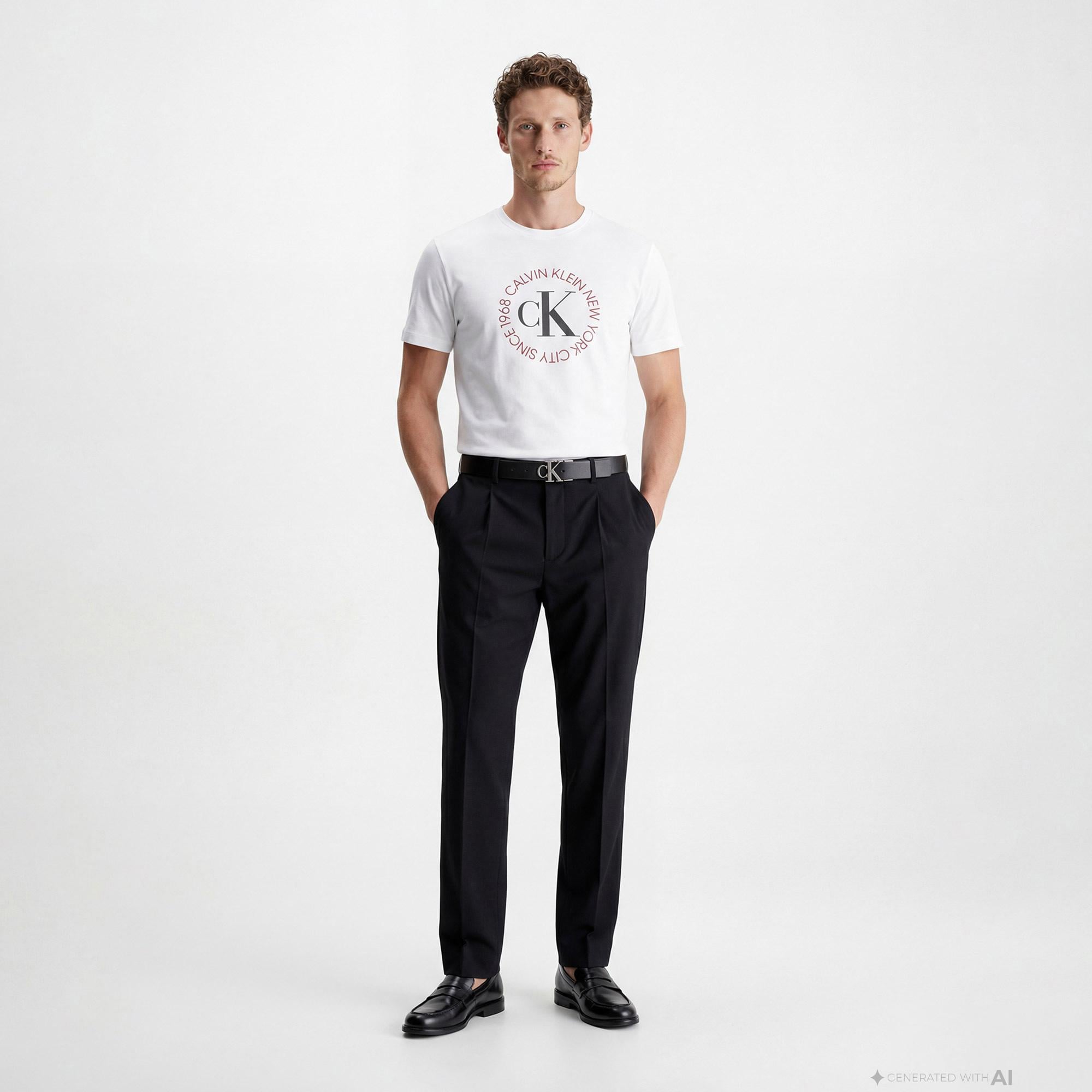 Calvin Klein 30S Word Circle Graphic Erkek Beyaz T-Shirt