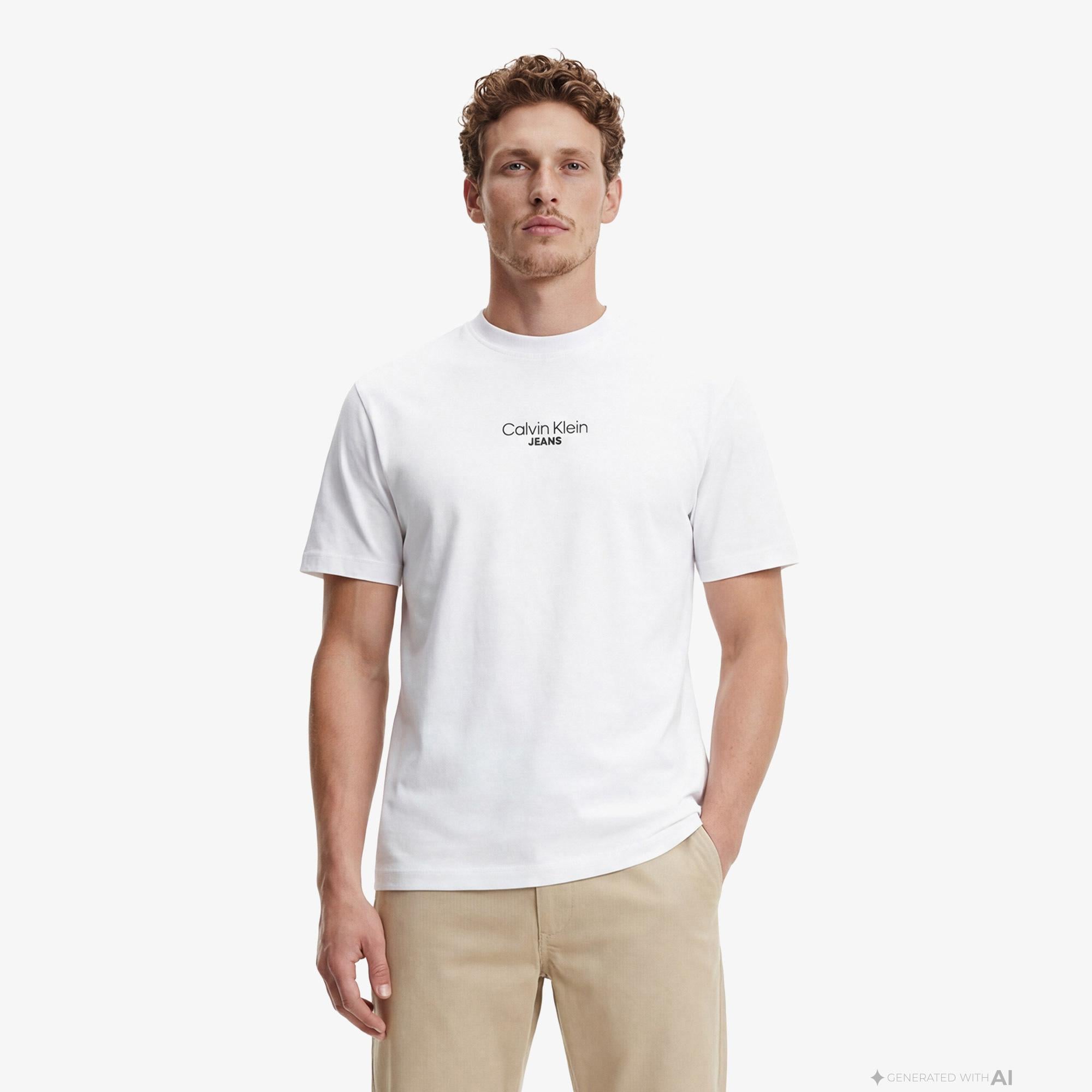 Calvin Klein Relaxed Fit Graphic  Erkek Beyaz T-Shirt