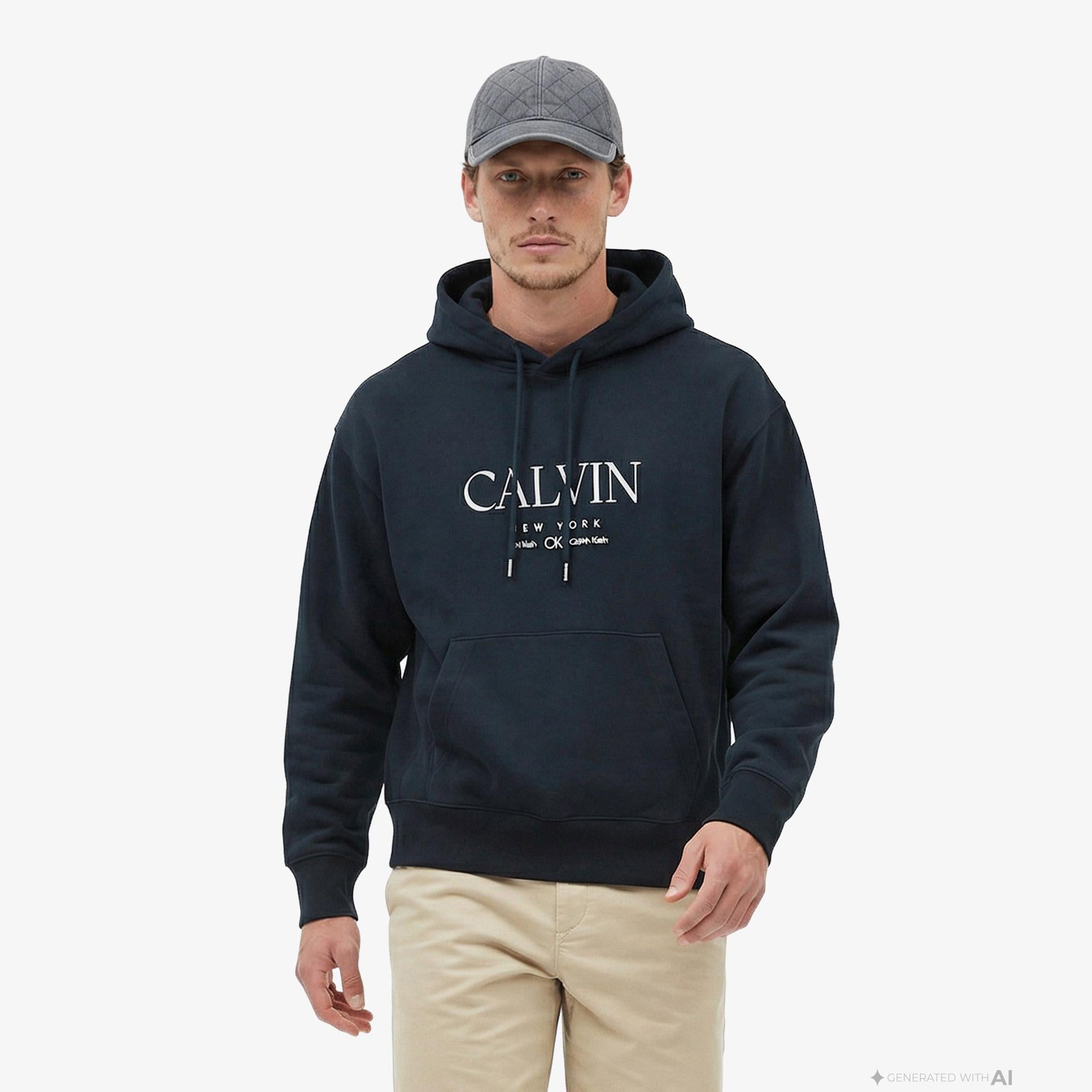Calvin Klein Premium Fleece Graphic Erkek Mavi Sweatshirt