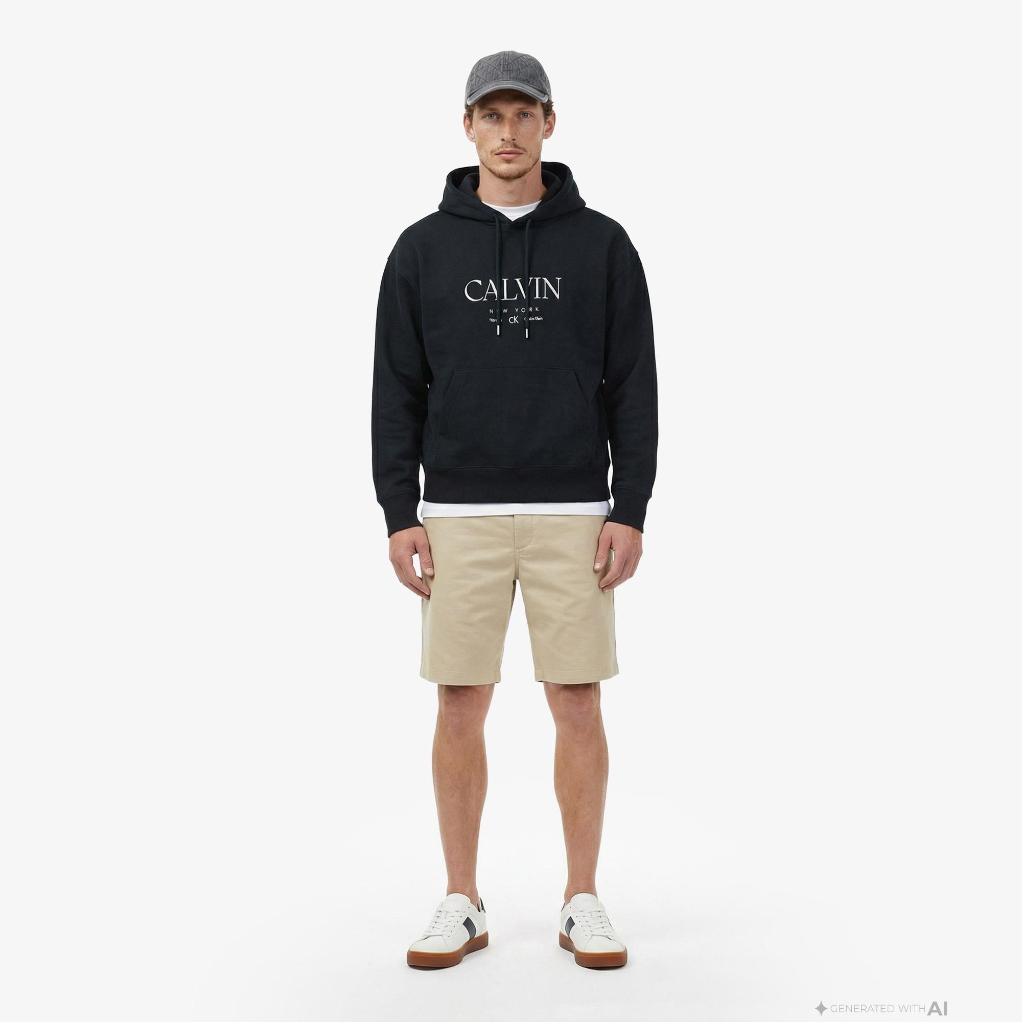 Calvin Klein Premium Fleece Graphic Erkek Mavi Sweatshirt