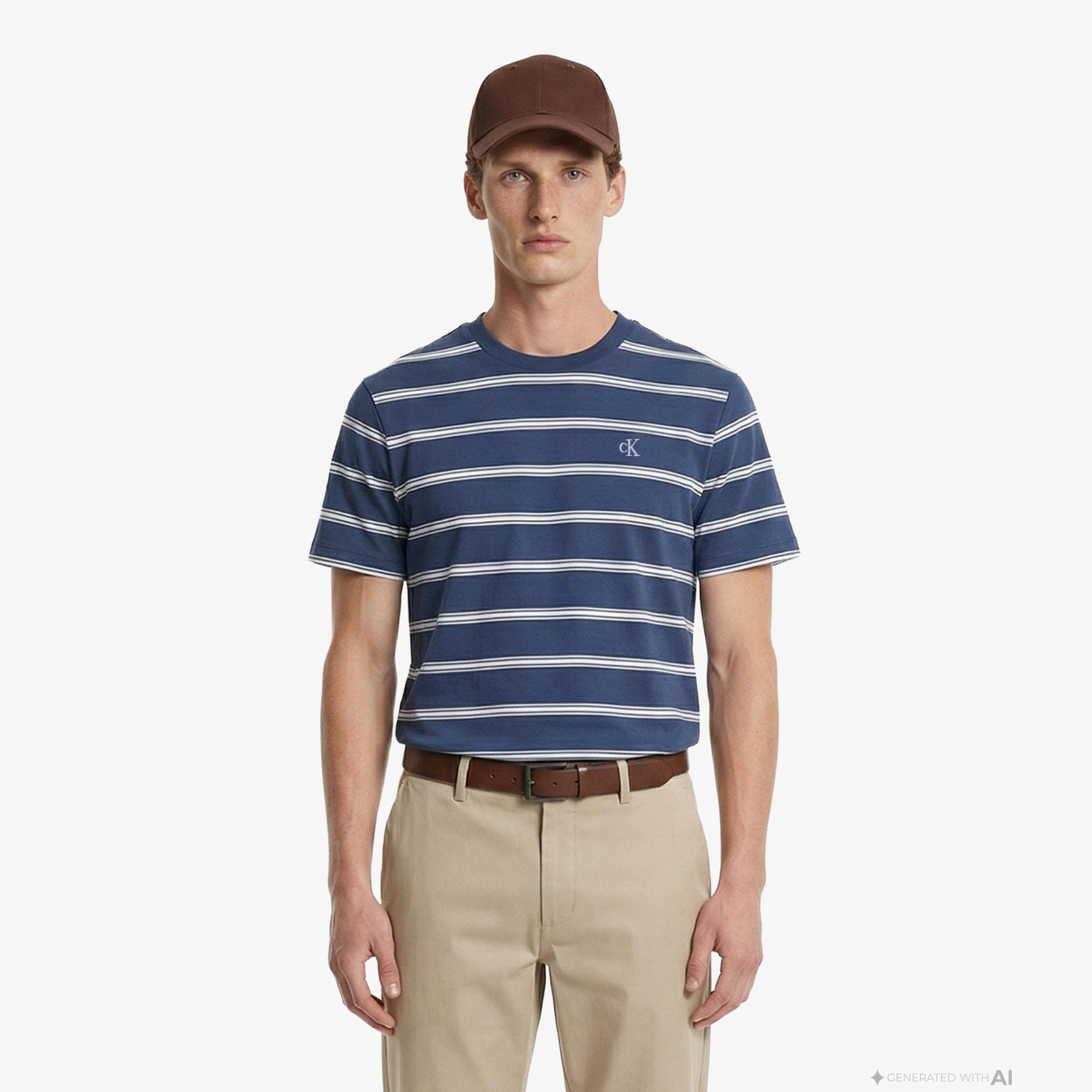 Calvin Klein Easy Stripe Crewnk Erkek Mavi T-Shirt