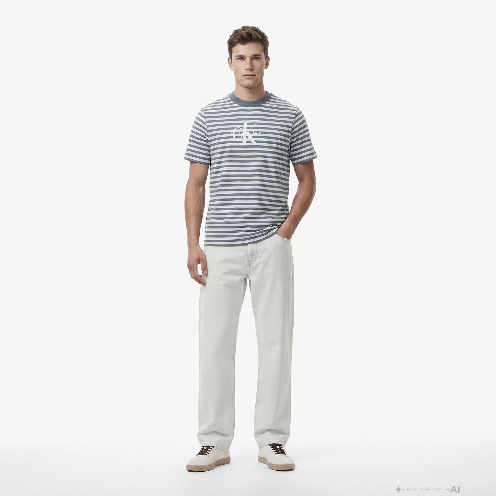 Calvin Klein Baggy Bleachout 205 Erkek Mavi Jean