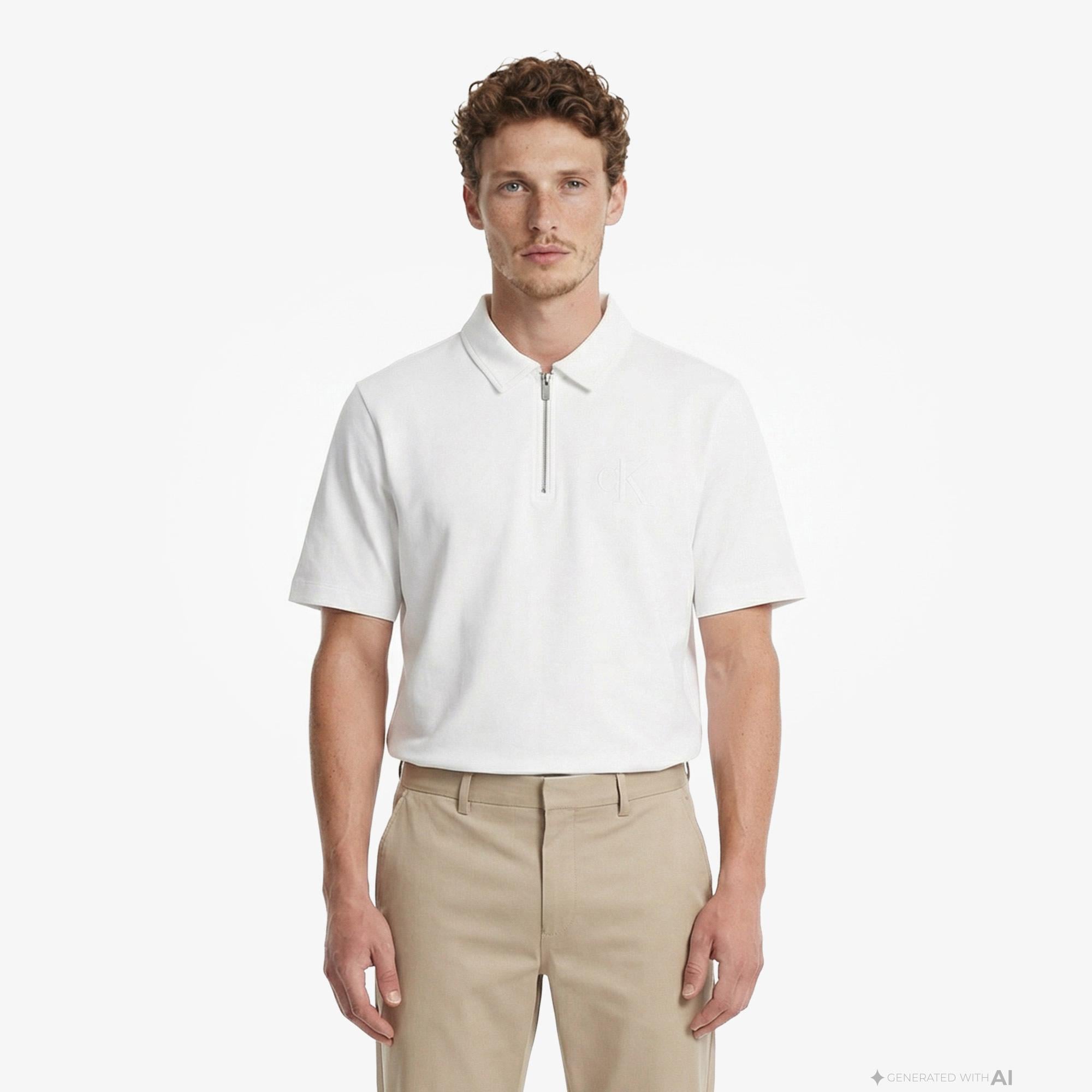 Calvin Klein Cooling Pique Embossed Erkek Beyaz Polo