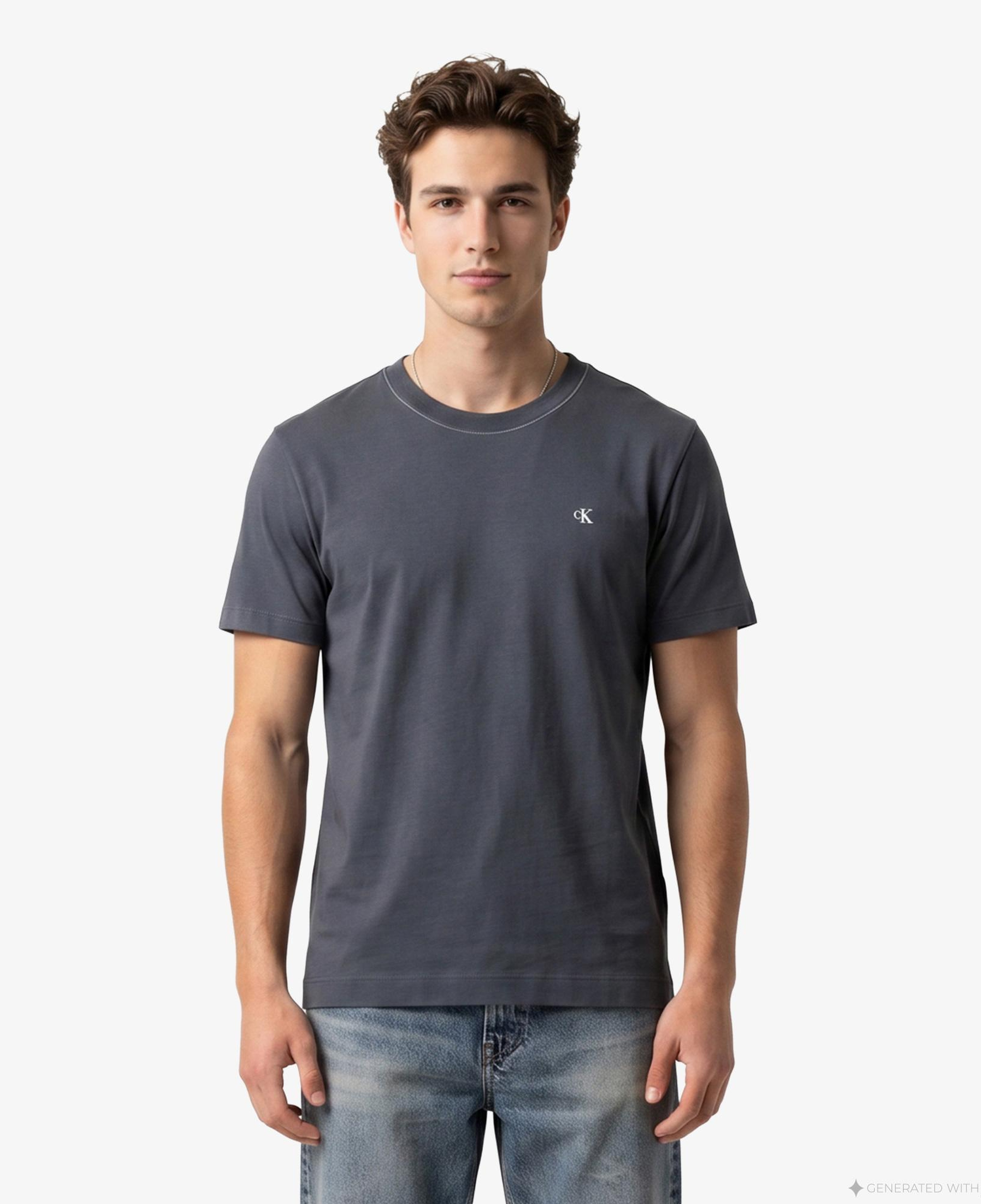 Calvin Klein Contrast Collar Stitch Crewnk Erkek Gri T-Shirt