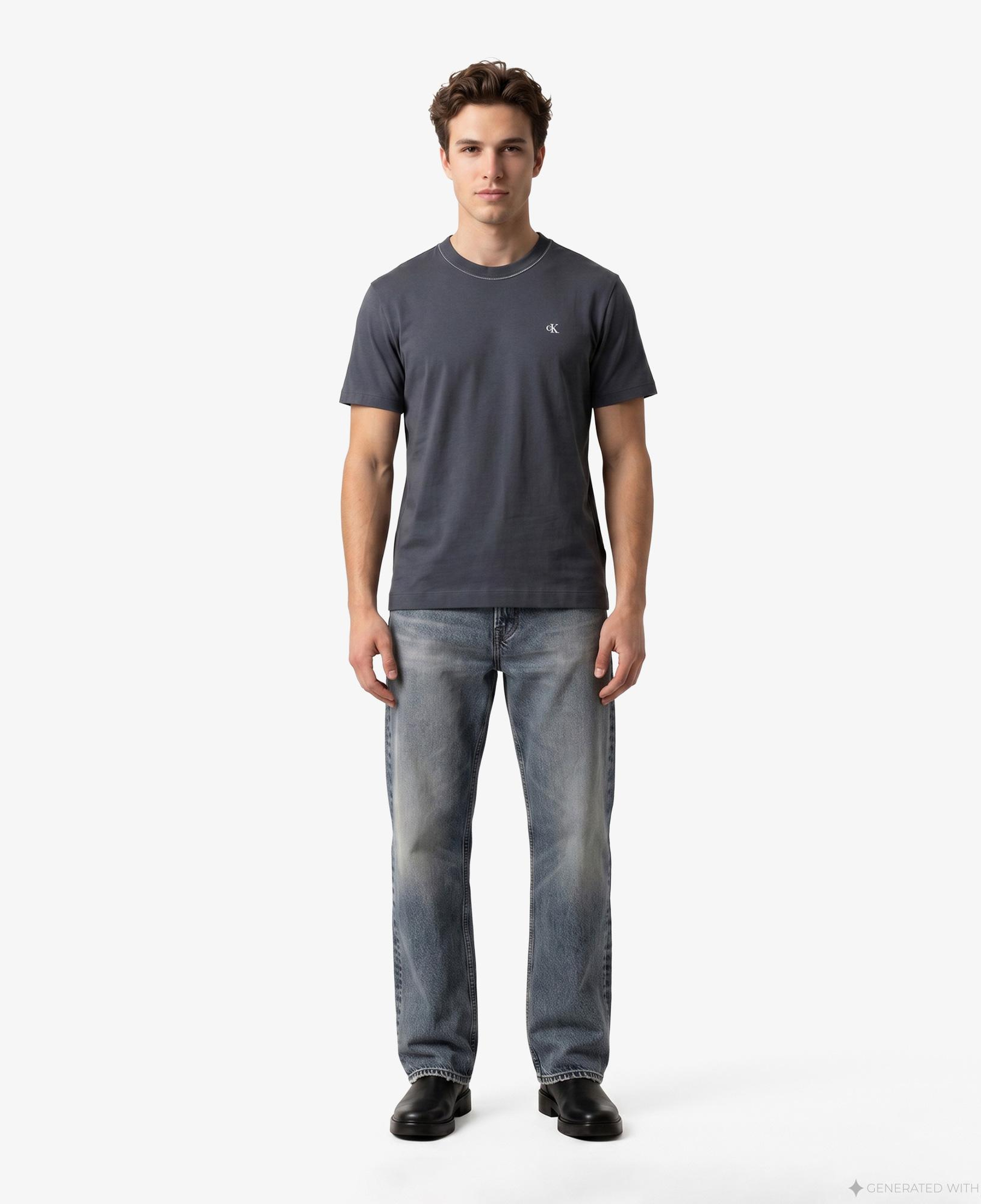 Calvin Klein Contrast Collar Stitch Crewnk Erkek Gri T-Shirt