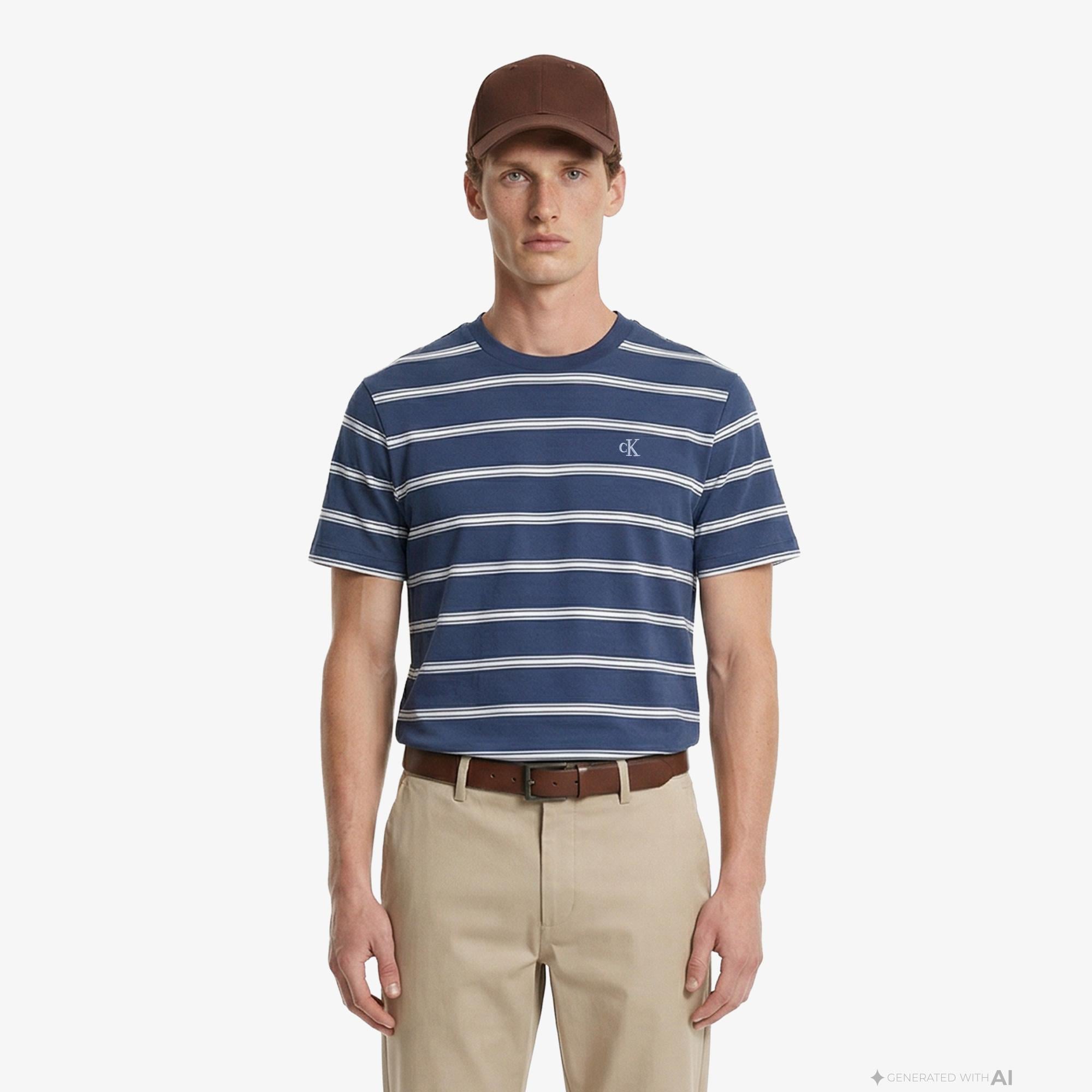 Calvin Klein Easy Stripe Crewnk Erkek Mavi T-Shirt