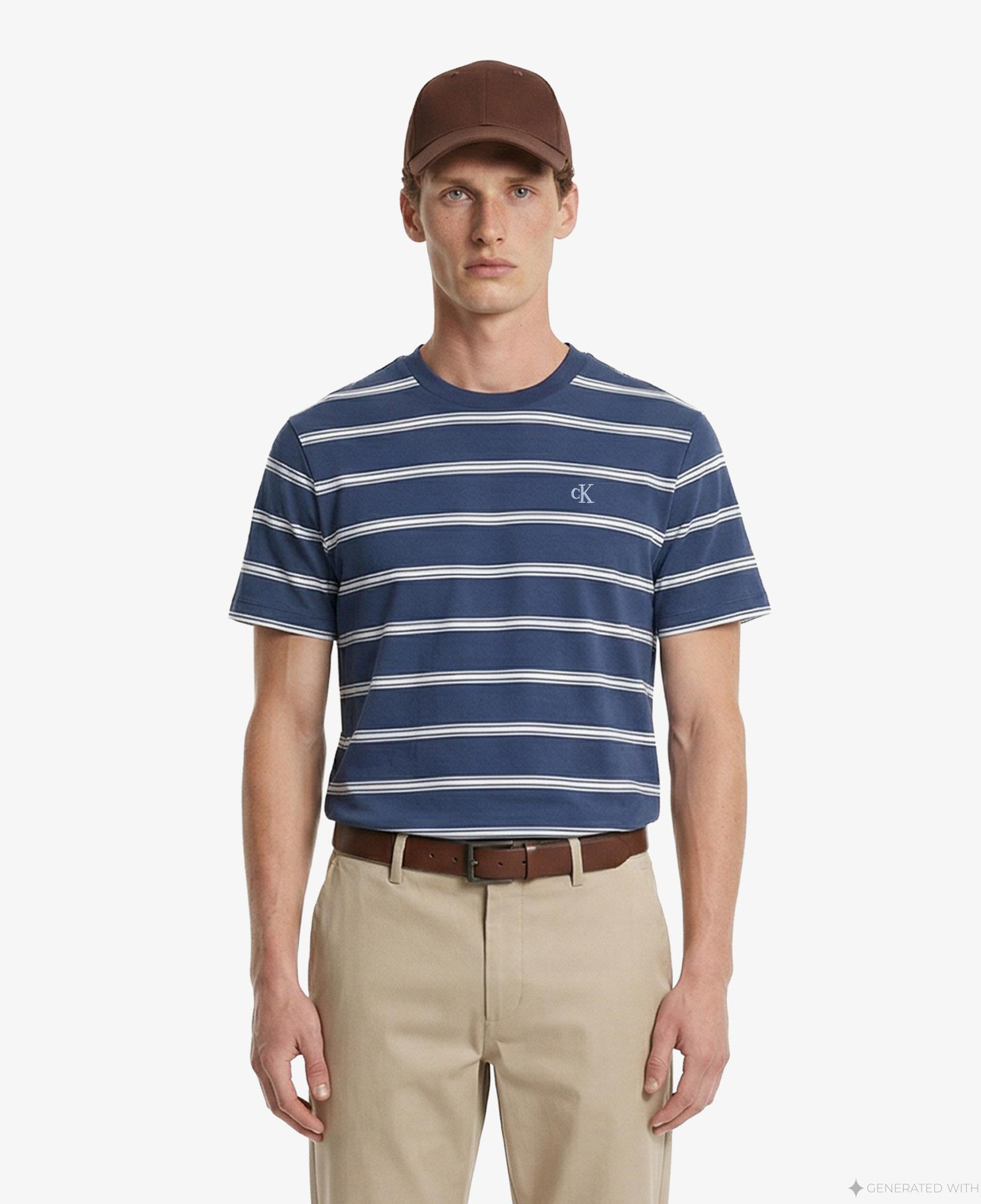 Calvin Klein Easy Stripe Crewnk Erkek Mavi T-Shirt