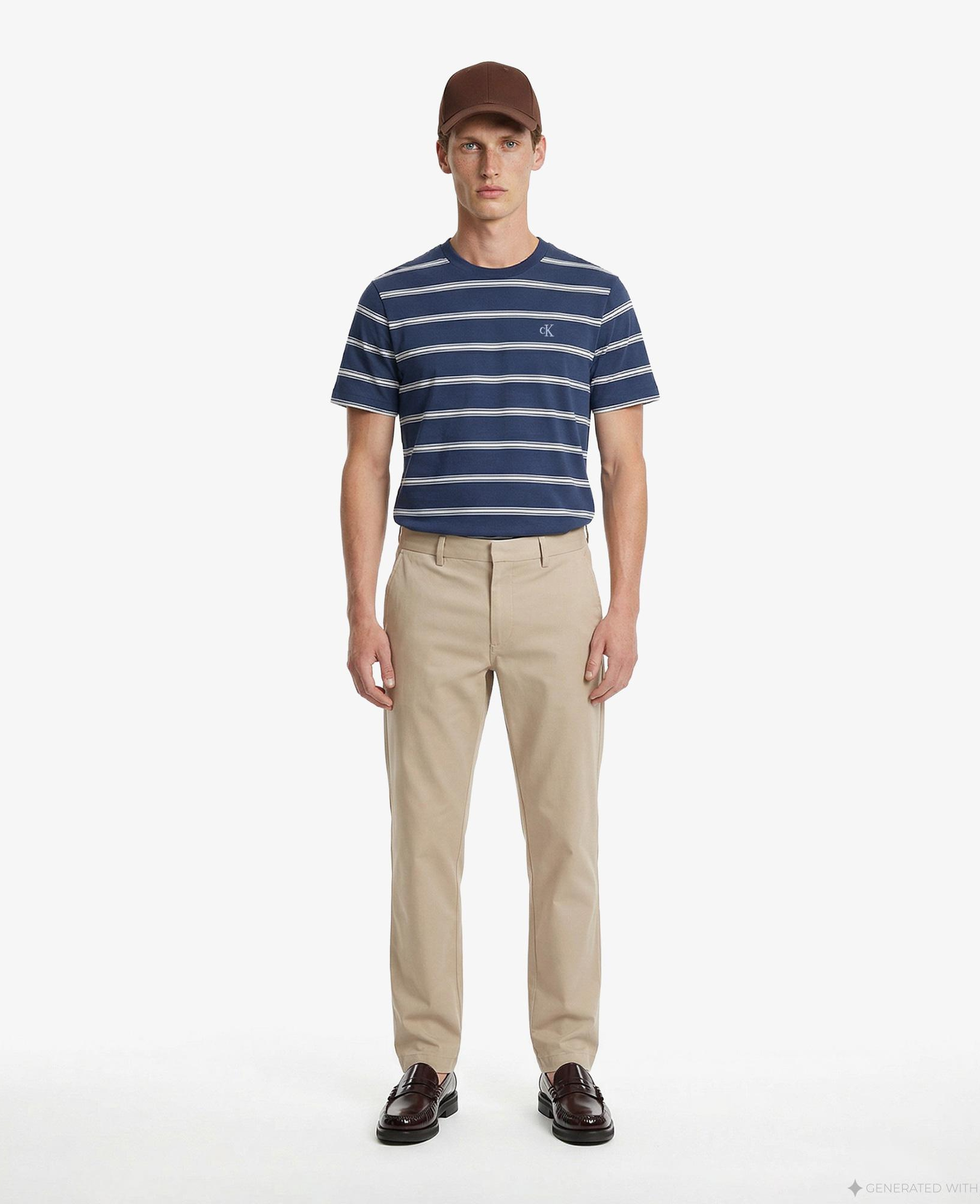 Calvin Klein Easy Stripe Crewnk Erkek Mavi T-Shirt