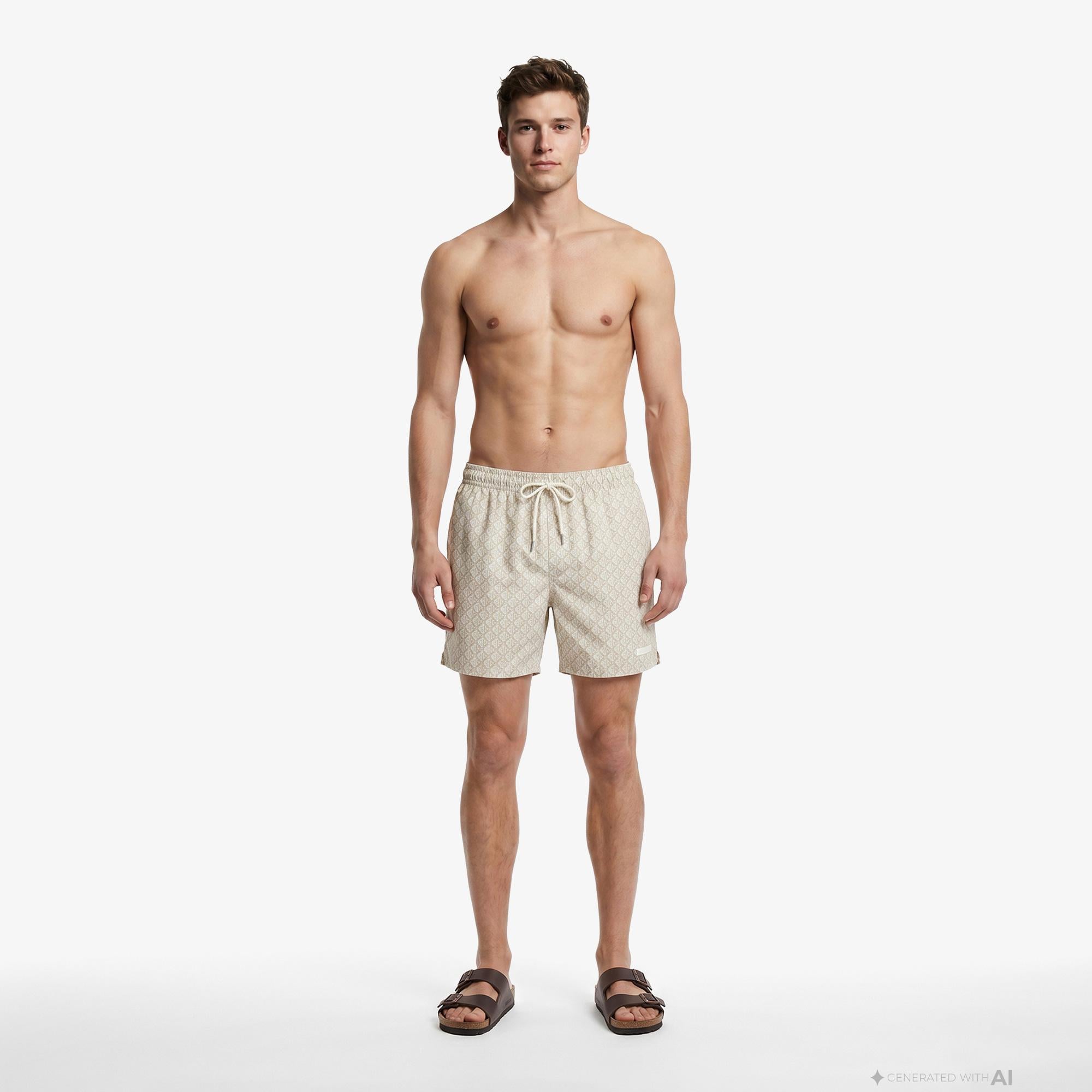 Calvin Klein Medium Drawstring Covered Erkek Haki Deniz Şortu