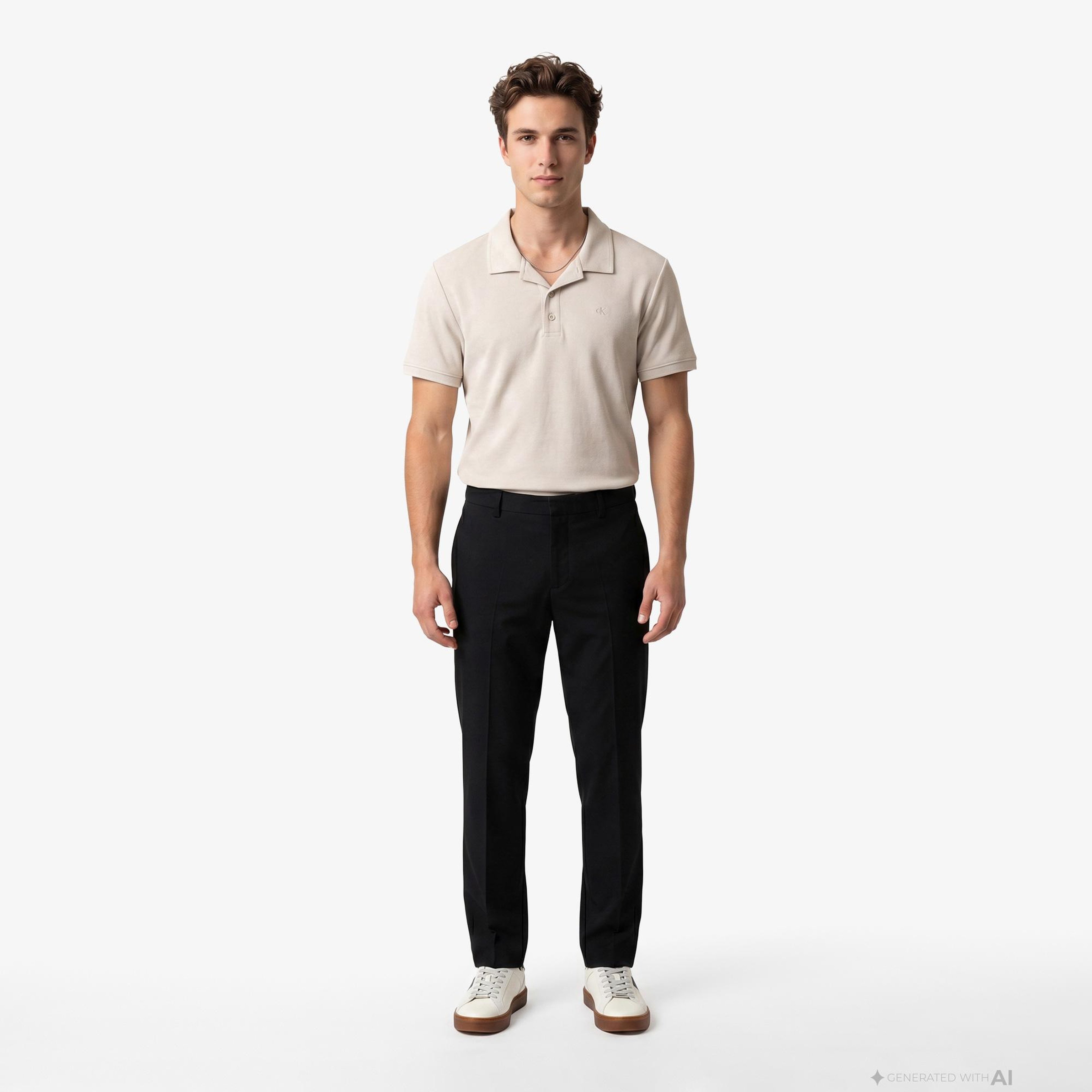 Calvin Klein Easy Micro Waffle Camp Erkek Bej Polo