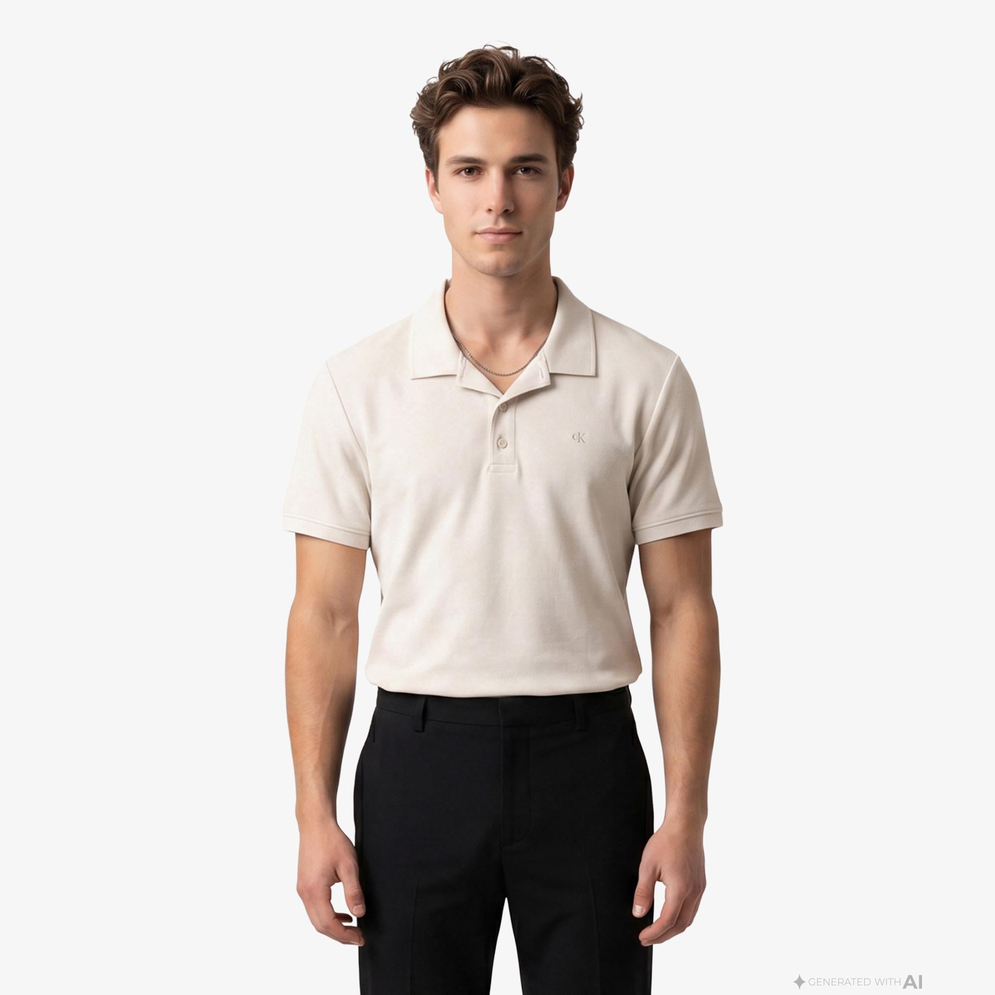 Calvin Klein Easy Micro Waffle Camp Erkek Bej Polo