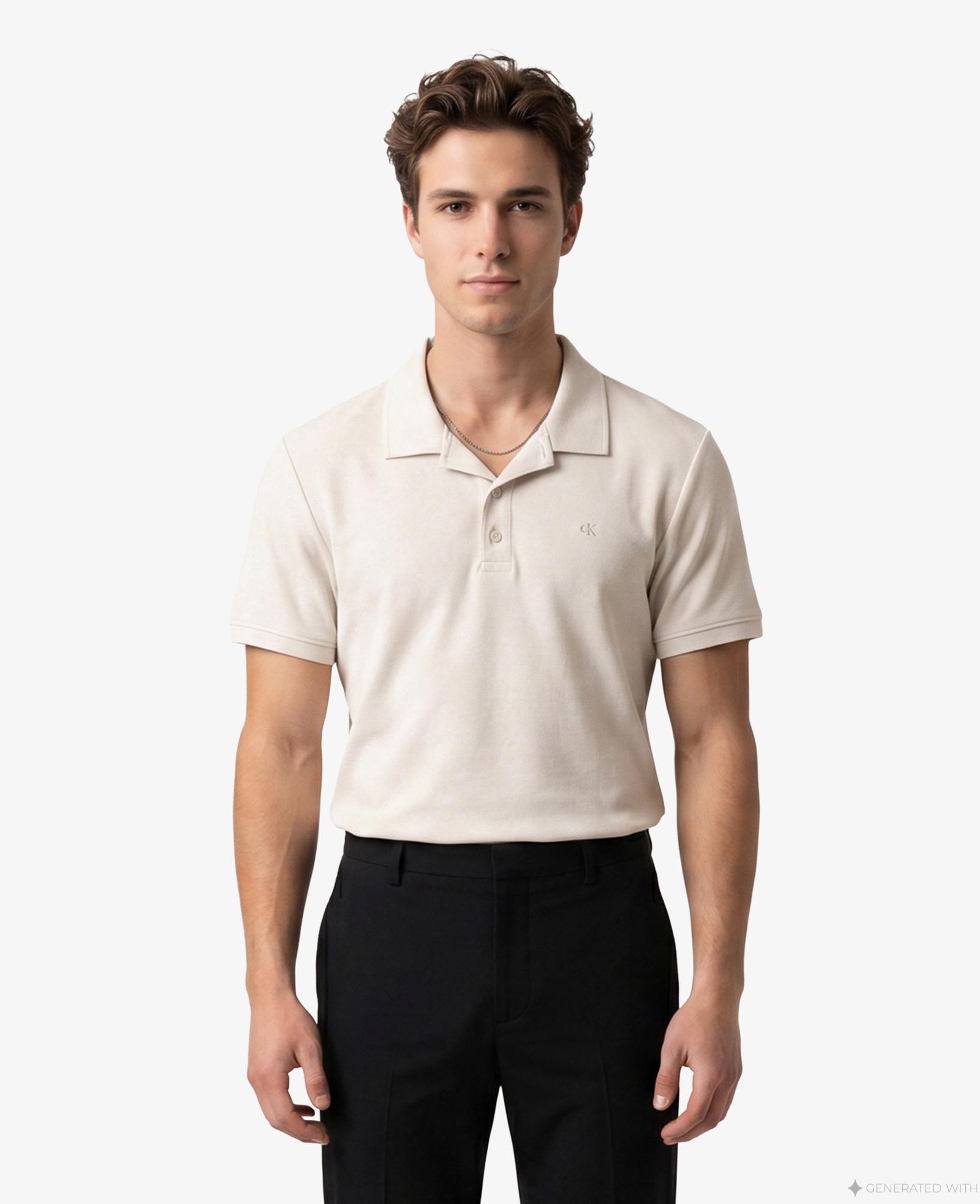 Calvin Klein Easy Micro Waffle Camp Erkek Bej Polo