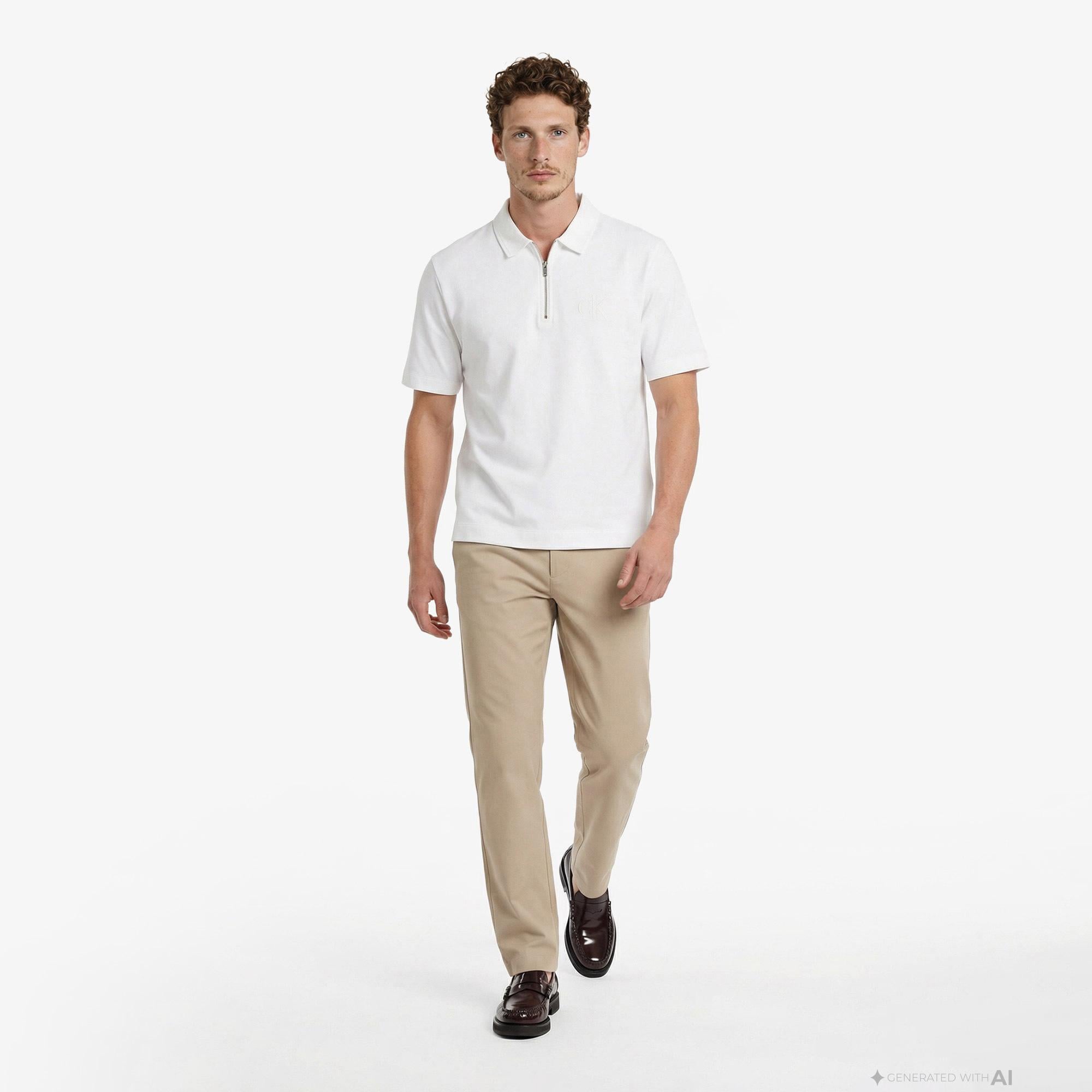 Calvin Klein Cooling Pique Embossed Erkek Beyaz Polo