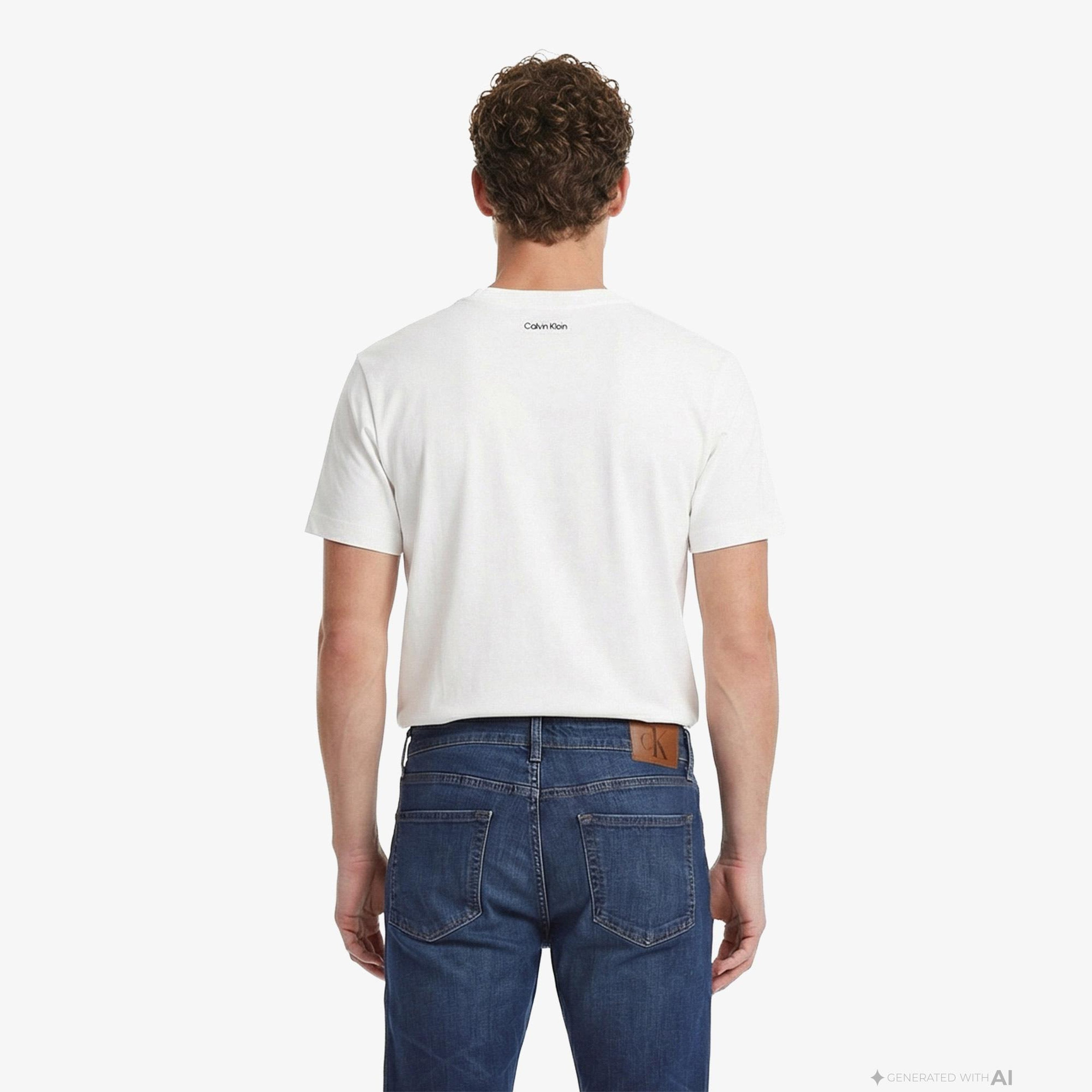 Calvin Klein 20S Easy Collegiate Badge Erkek Beyaz T-Shirt