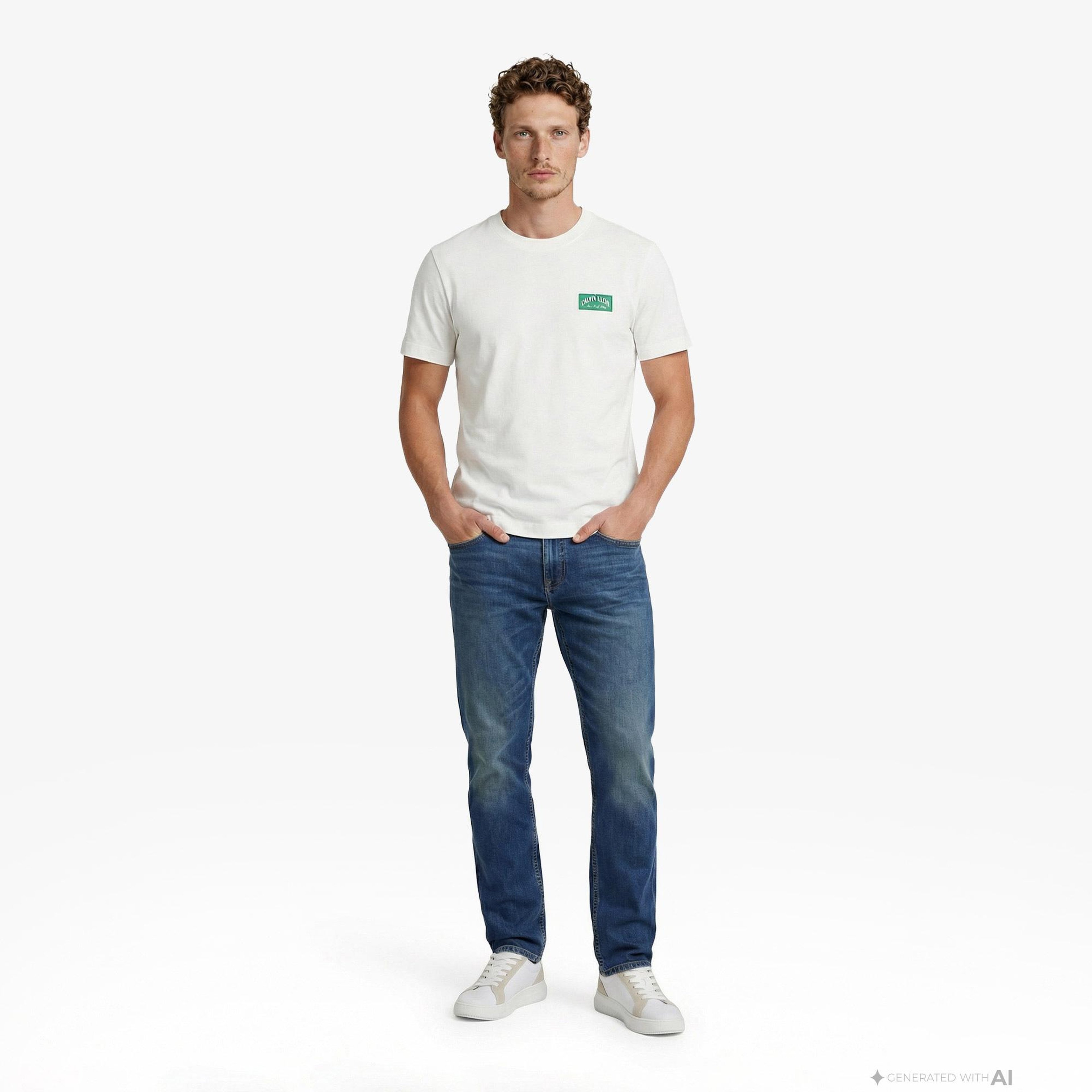 Calvin Klein 20S Easy Collegiate Badge Erkek Beyaz T-Shirt