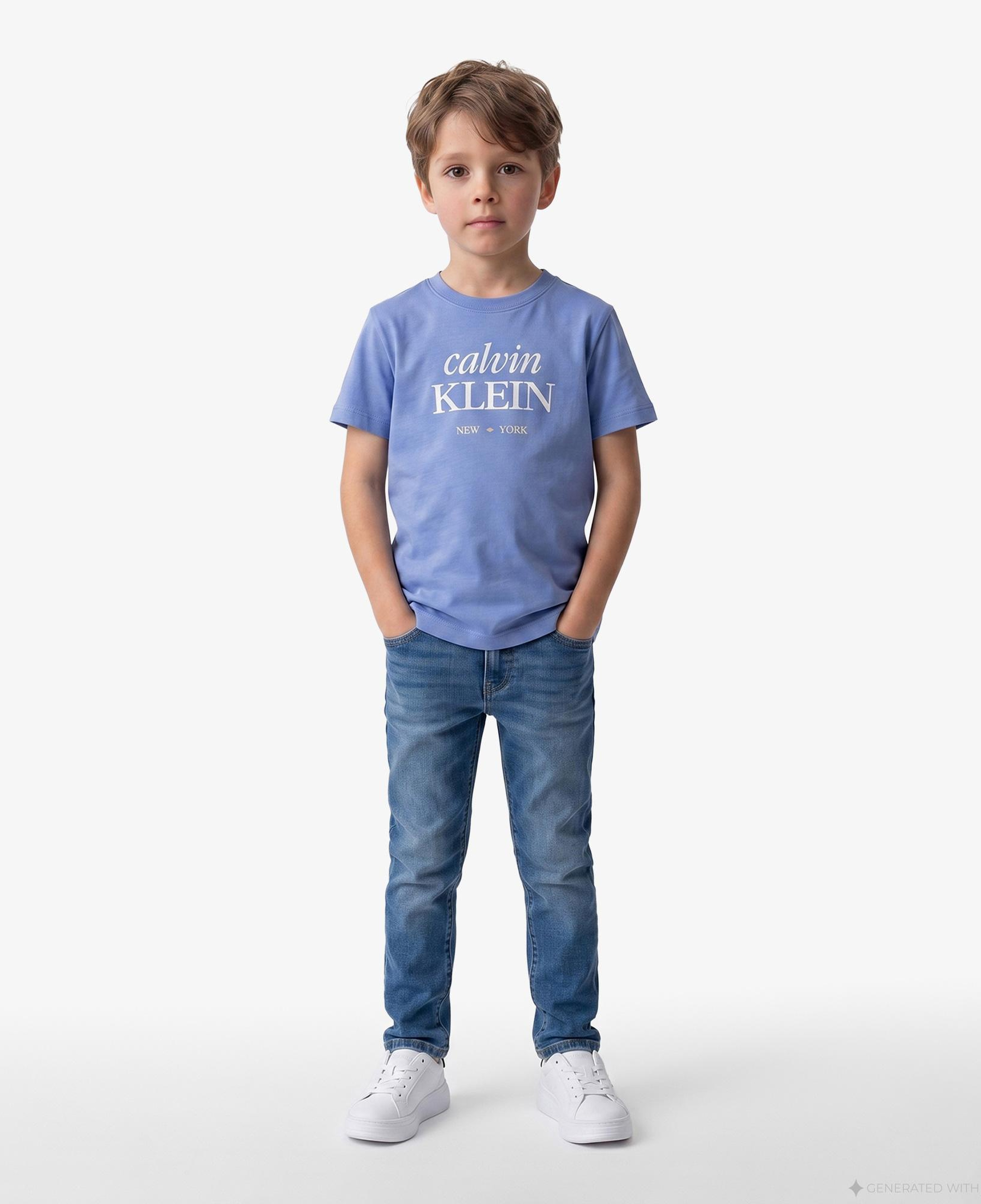 Calvin Klein Logo Çocuk Mavi T-Shirt