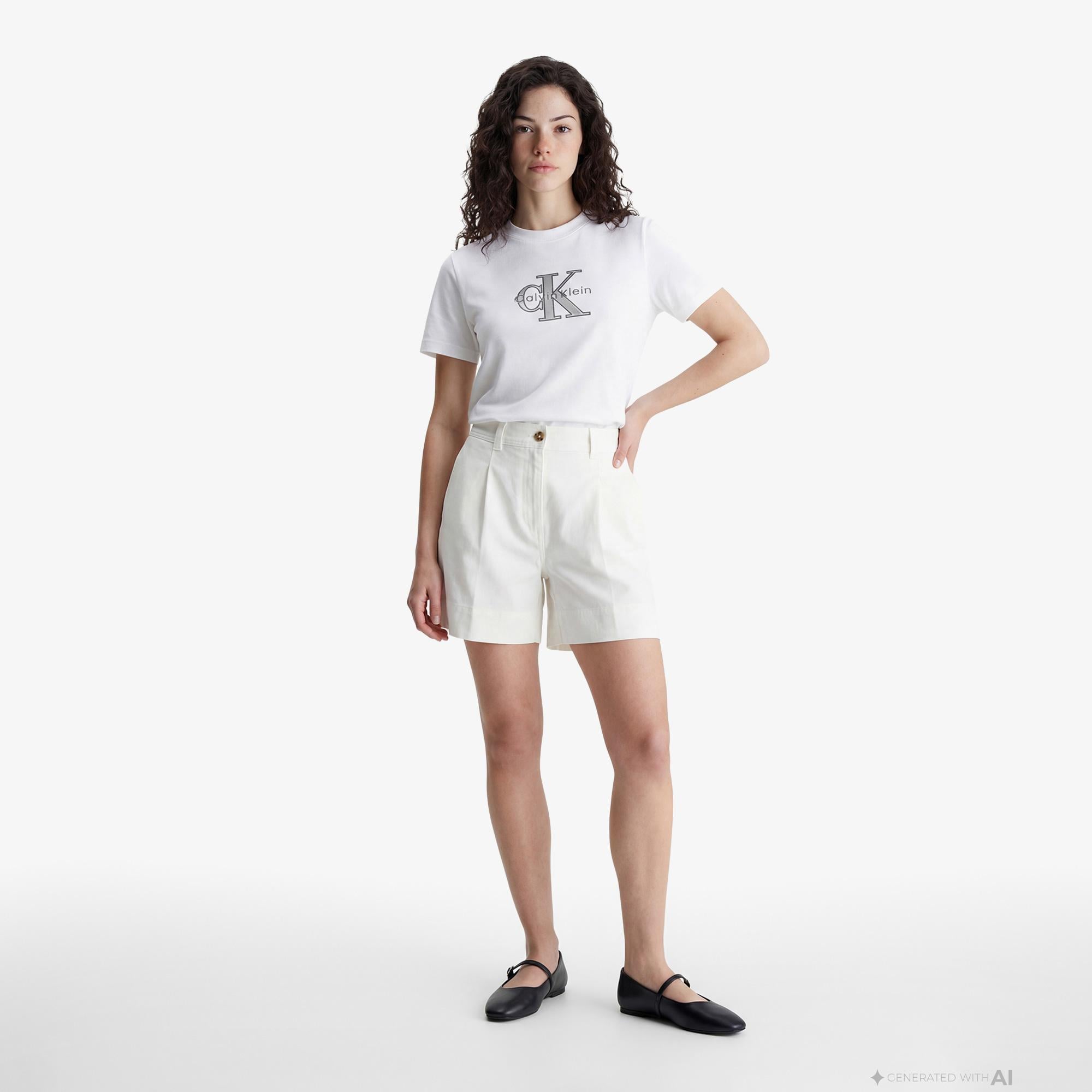 Calvin Klein Classic Monologo Metallic Kadın Beyaz T-Shirt