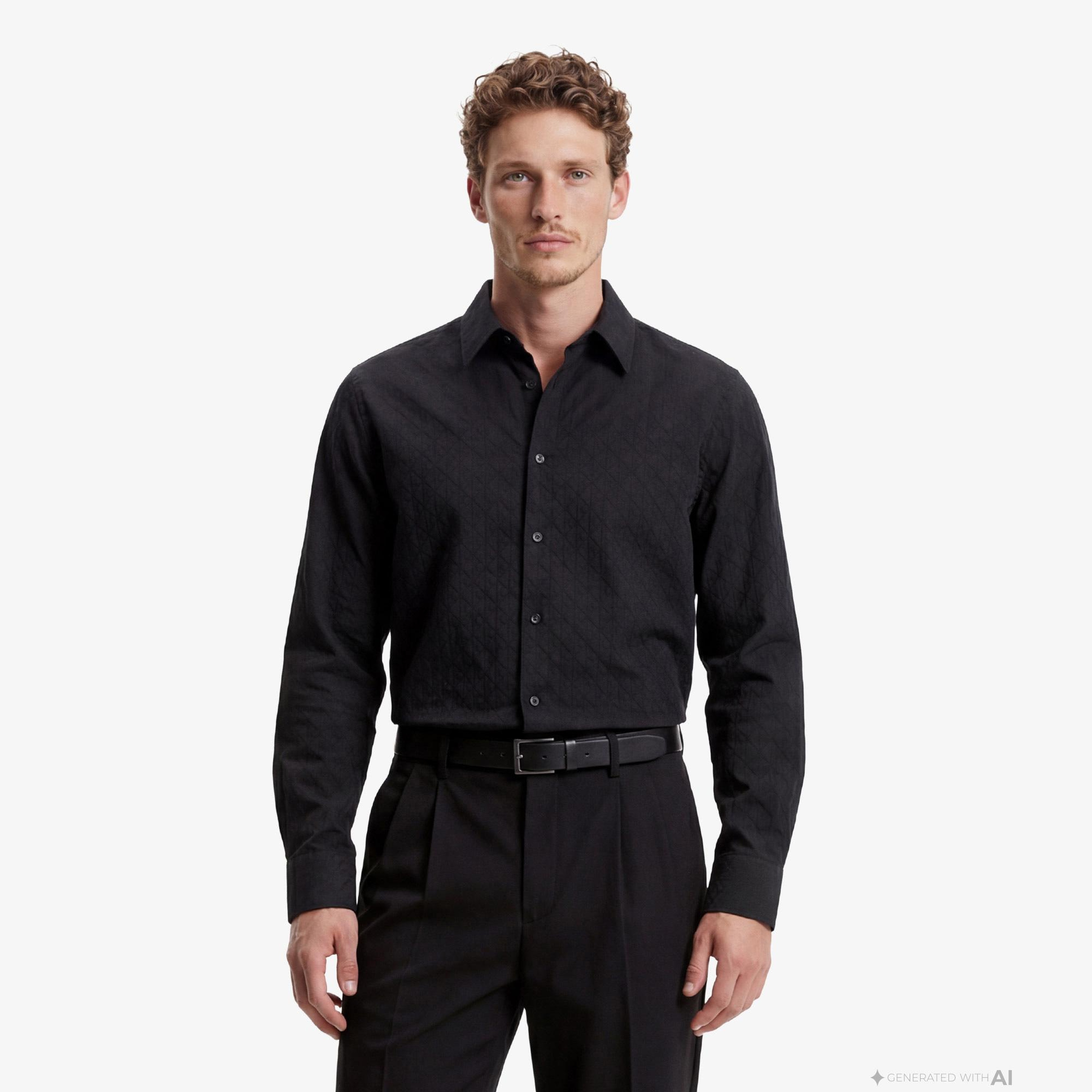 Calvin Klein Jacquard Easy Erkek Siyah Gömlek