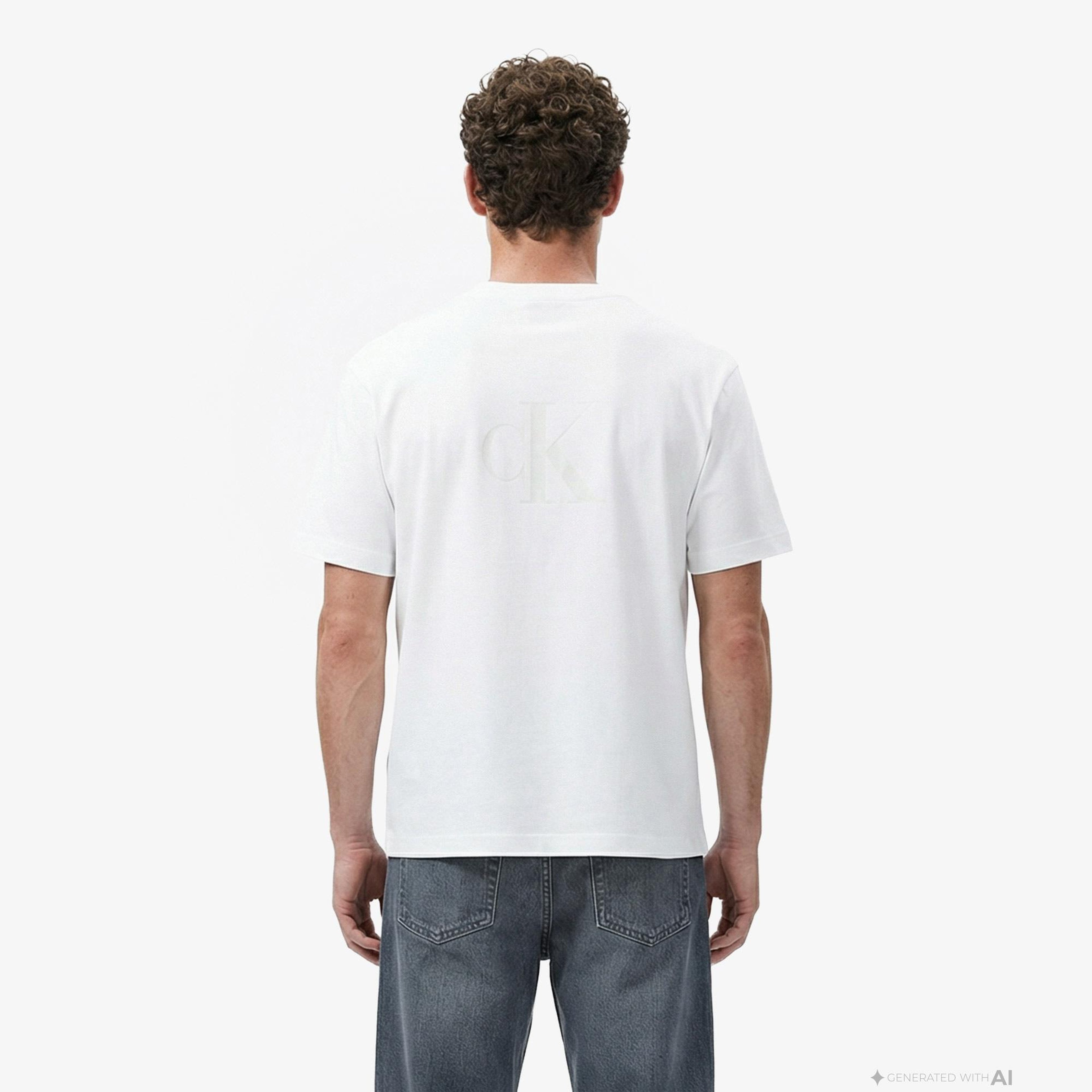 Calvin Klein 16S Elevated Monologo Erkek Beyaz T-Shirt