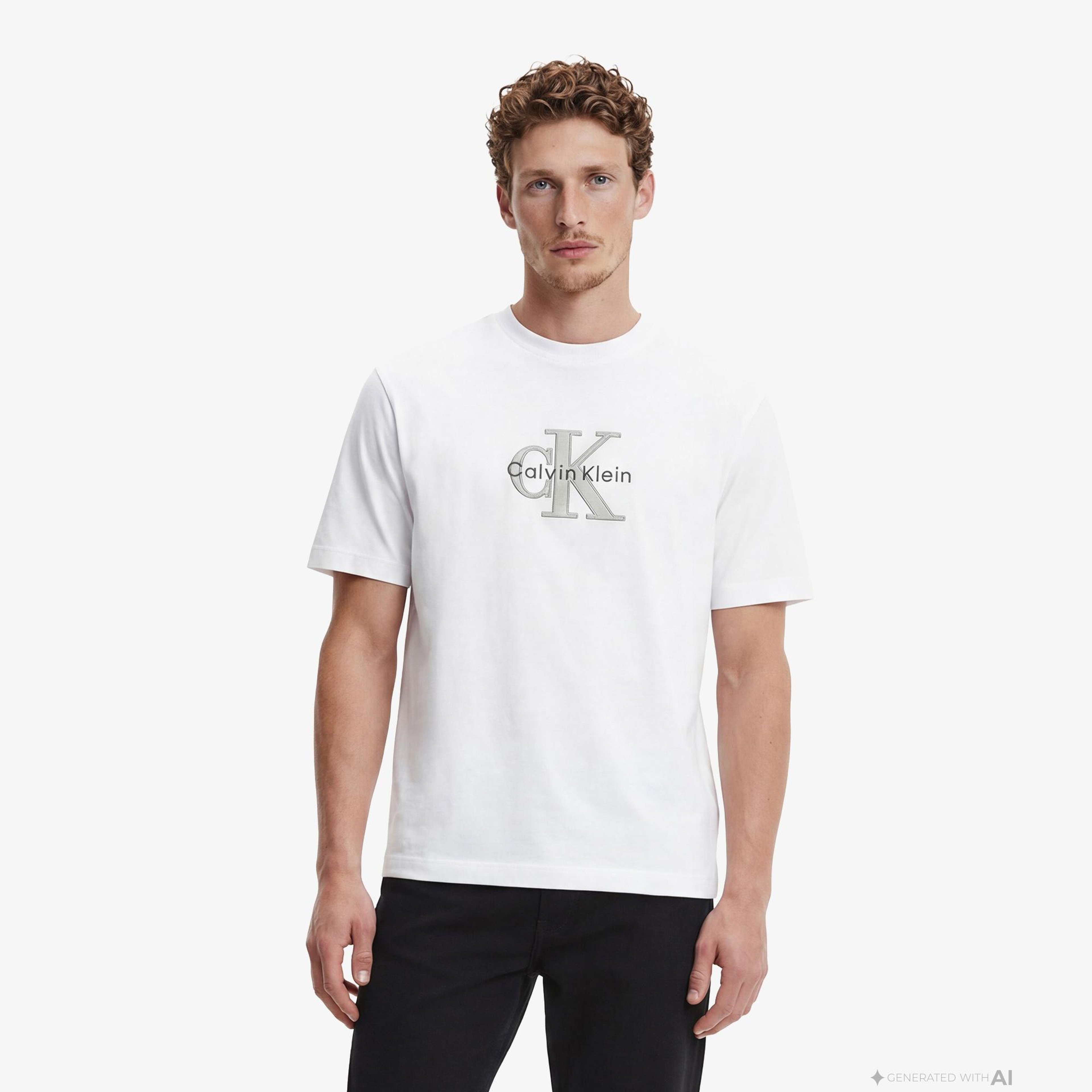 Calvin Klein Tricolor Monologo Graphic Erkek Beyaz T-Shirt