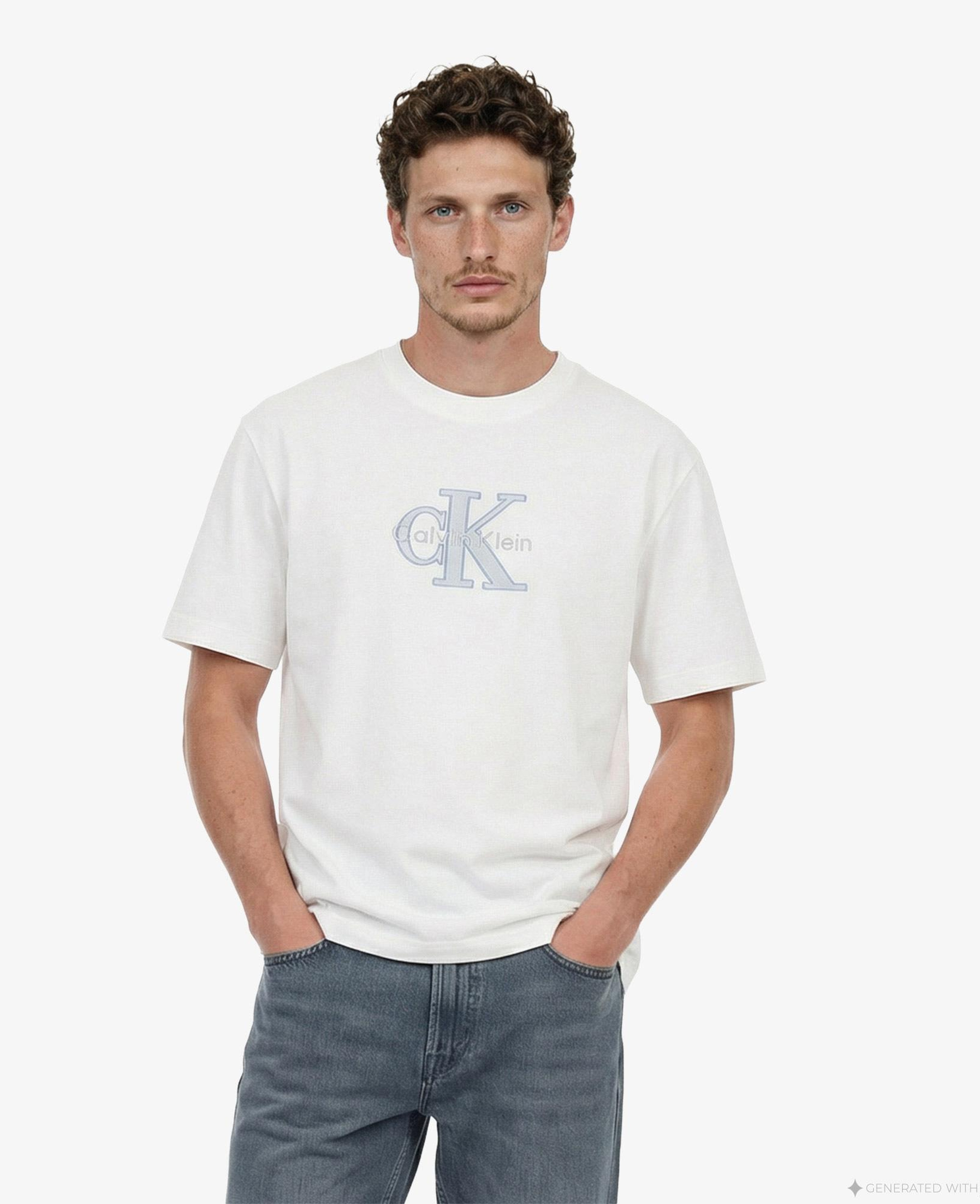 Calvin Klein 16S Elevated Monologo Erkek Beyaz T-Shirt