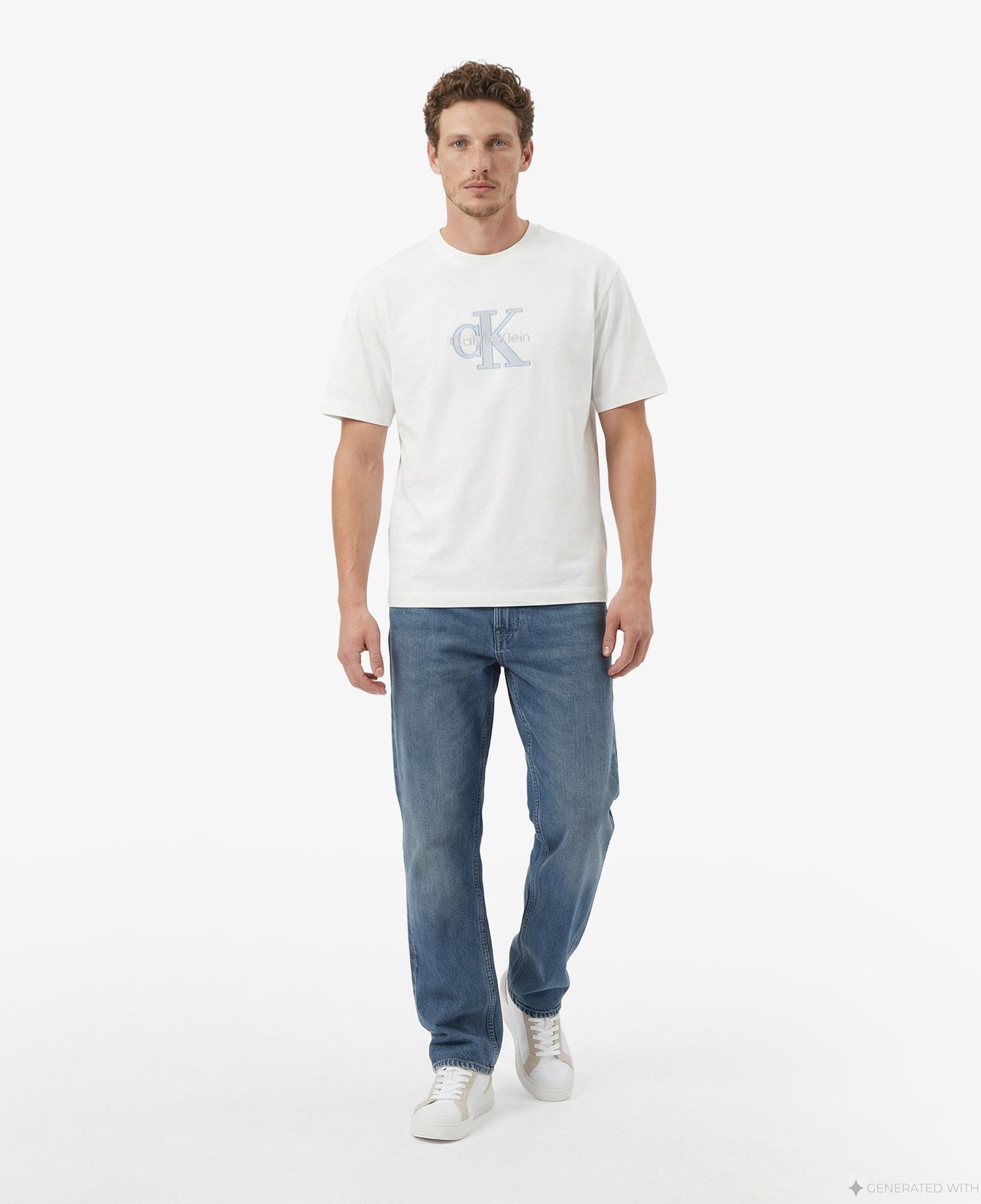 Calvin Klein 16S Elevated Monologo Erkek Beyaz T-Shirt