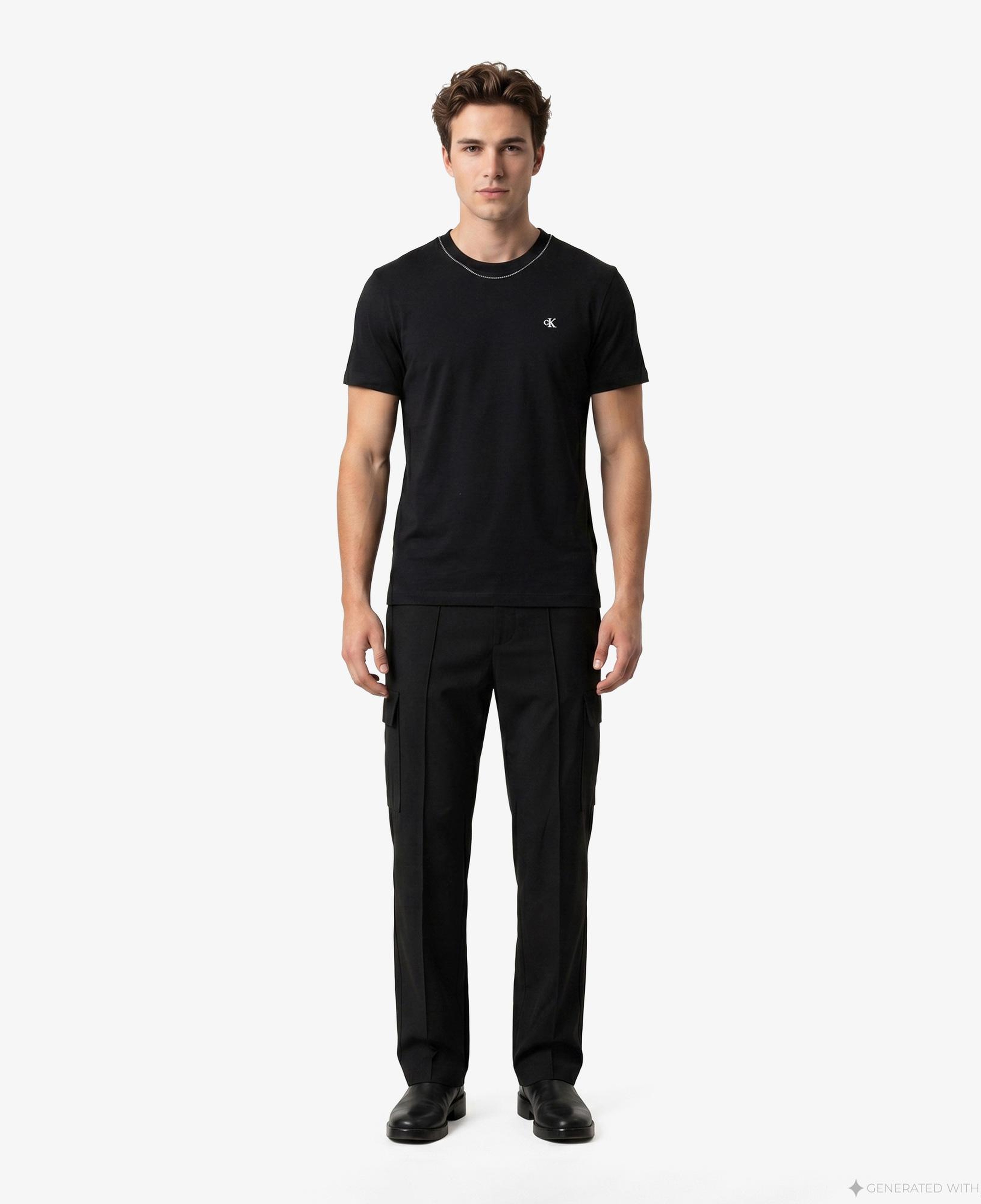 Calvin Klein Contrast Collar Stitch Crewnk Erkek Siyah T-Shirt