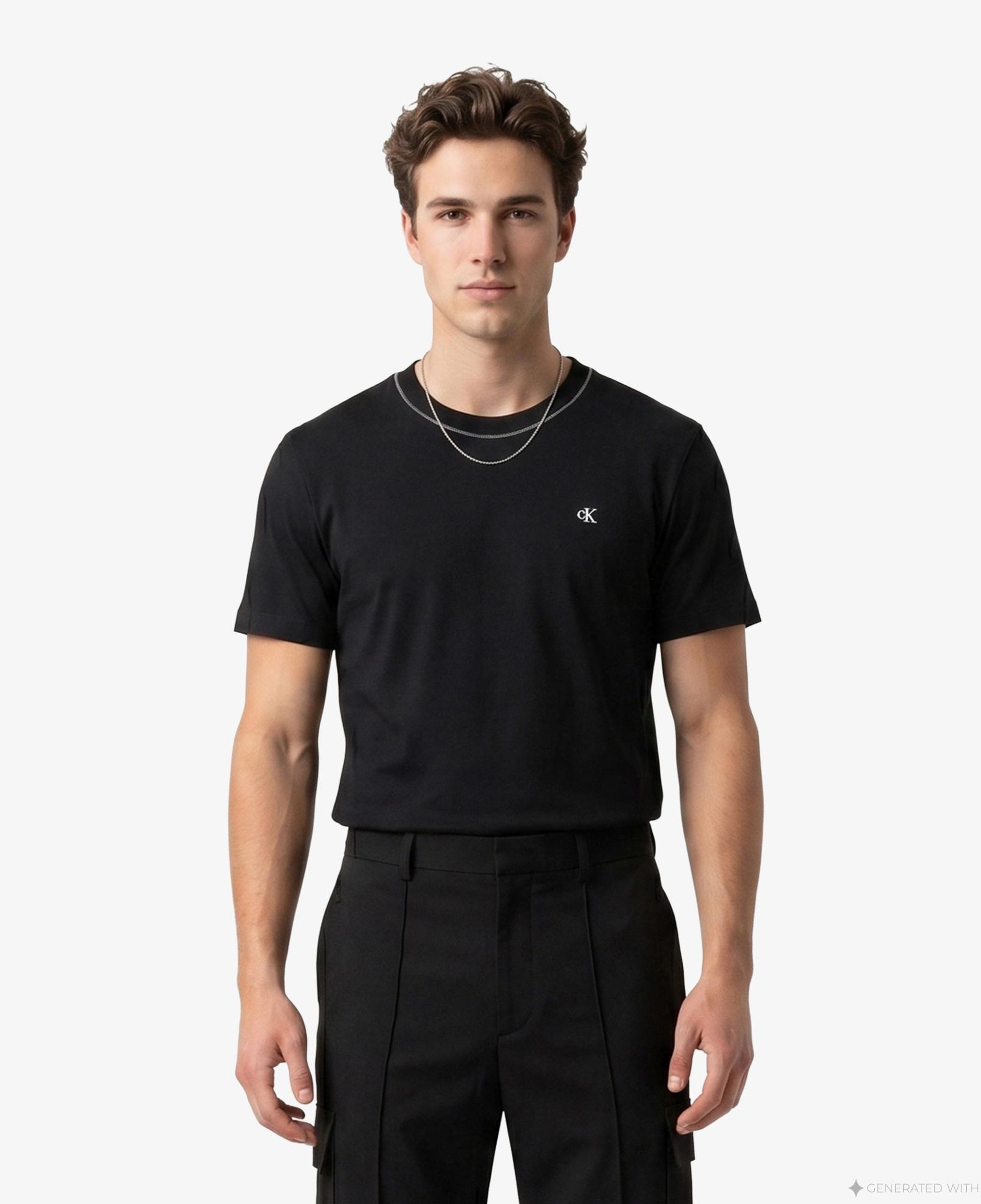 Calvin Klein Contrast Collar Stitch Crewnk Erkek Siyah T-Shirt