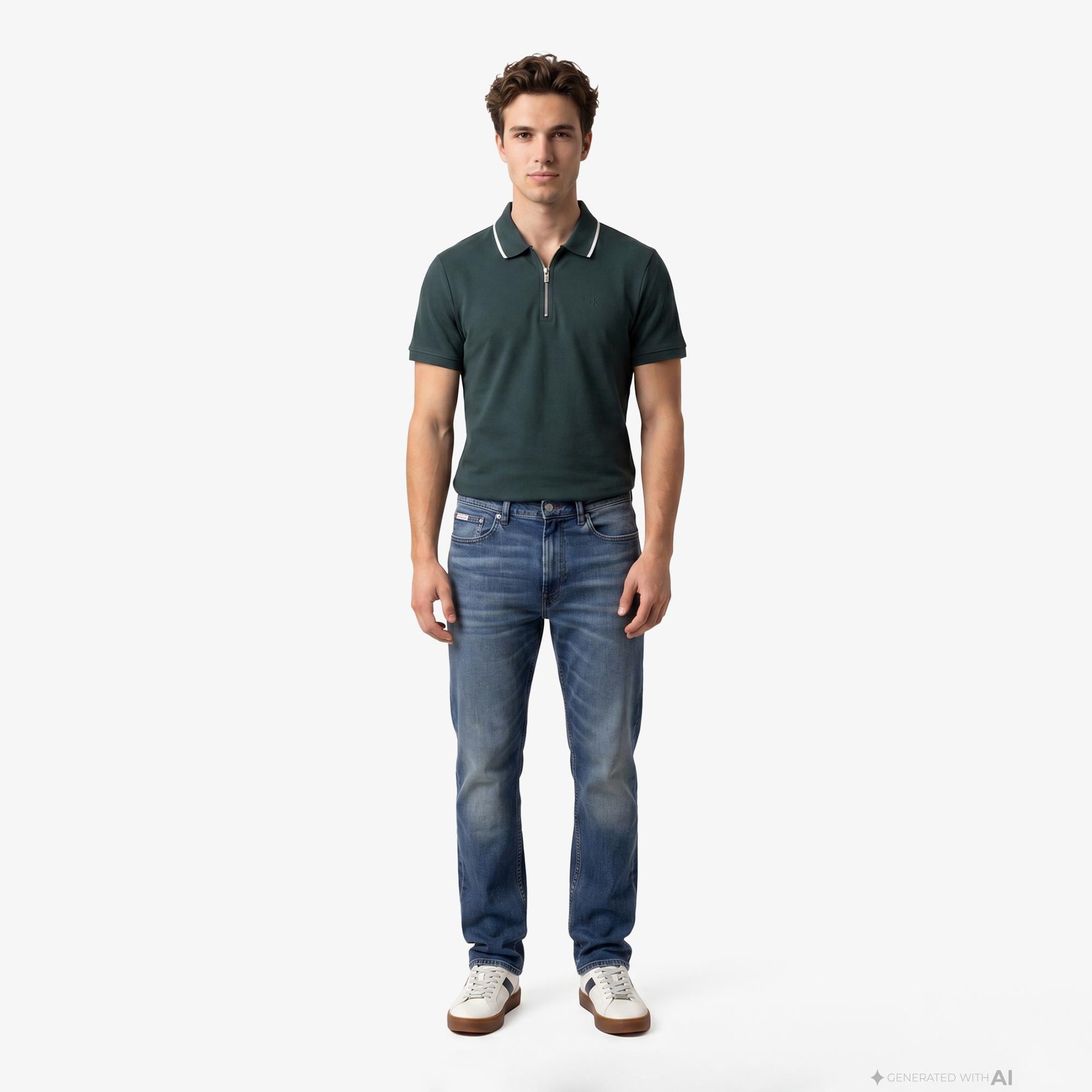 Calvin Klein Tipped Zip Pique Erkek Yeşil Polo