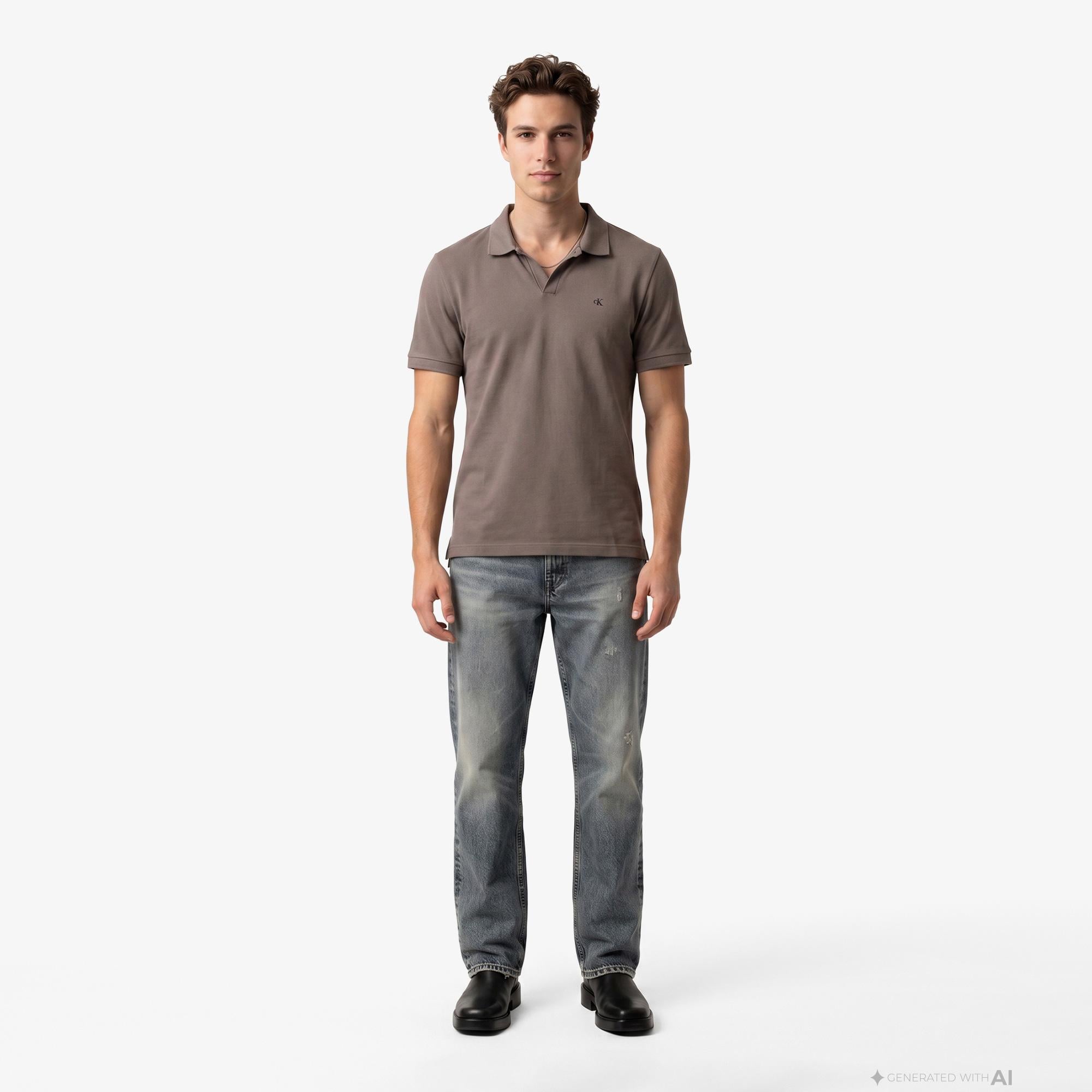 Calvin Klein Open Collar Casual Pique Erkek Kahverengi Polo